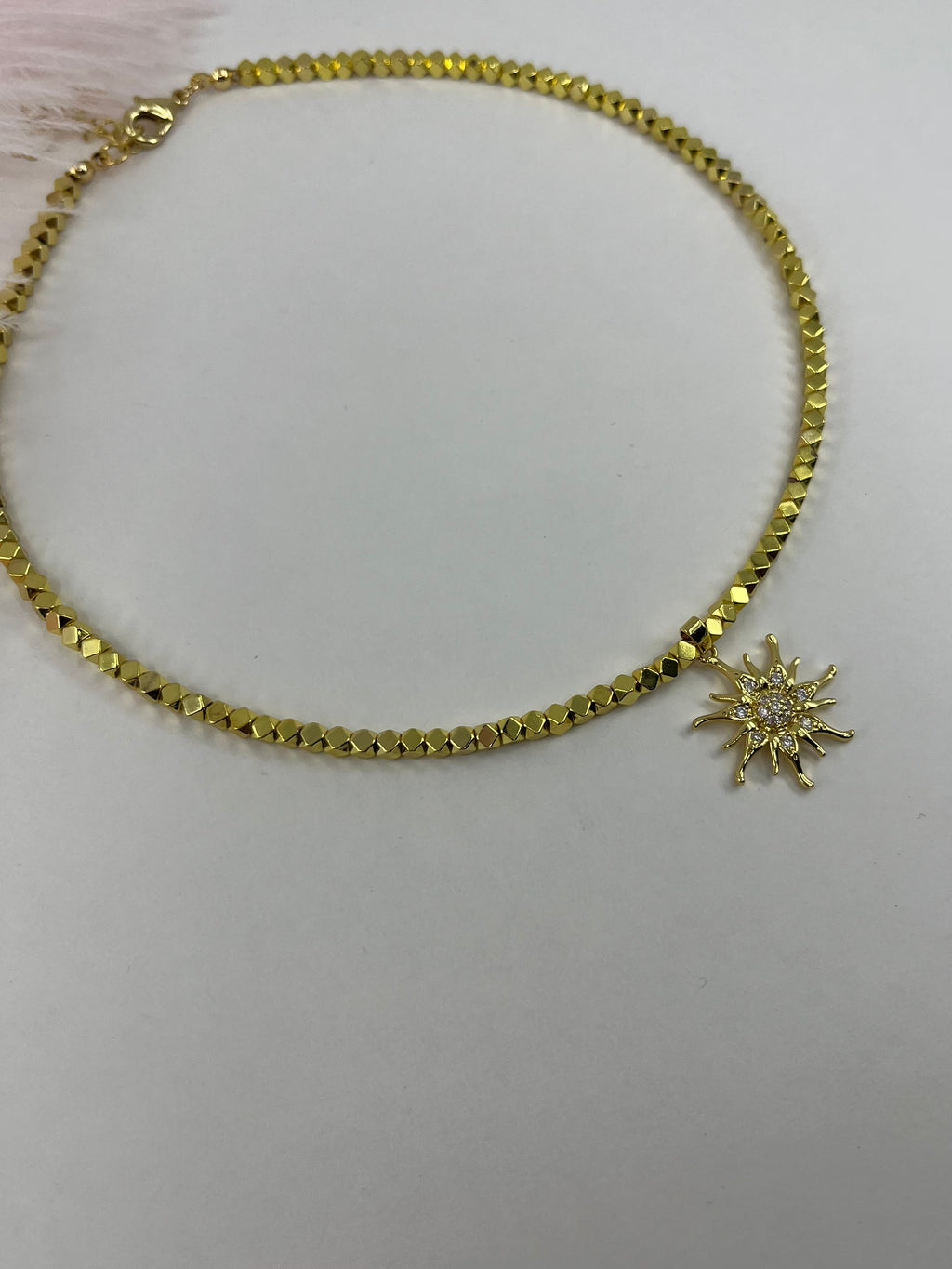 Gold Hematite Sun Necklace, 18K Gold Plated pendant