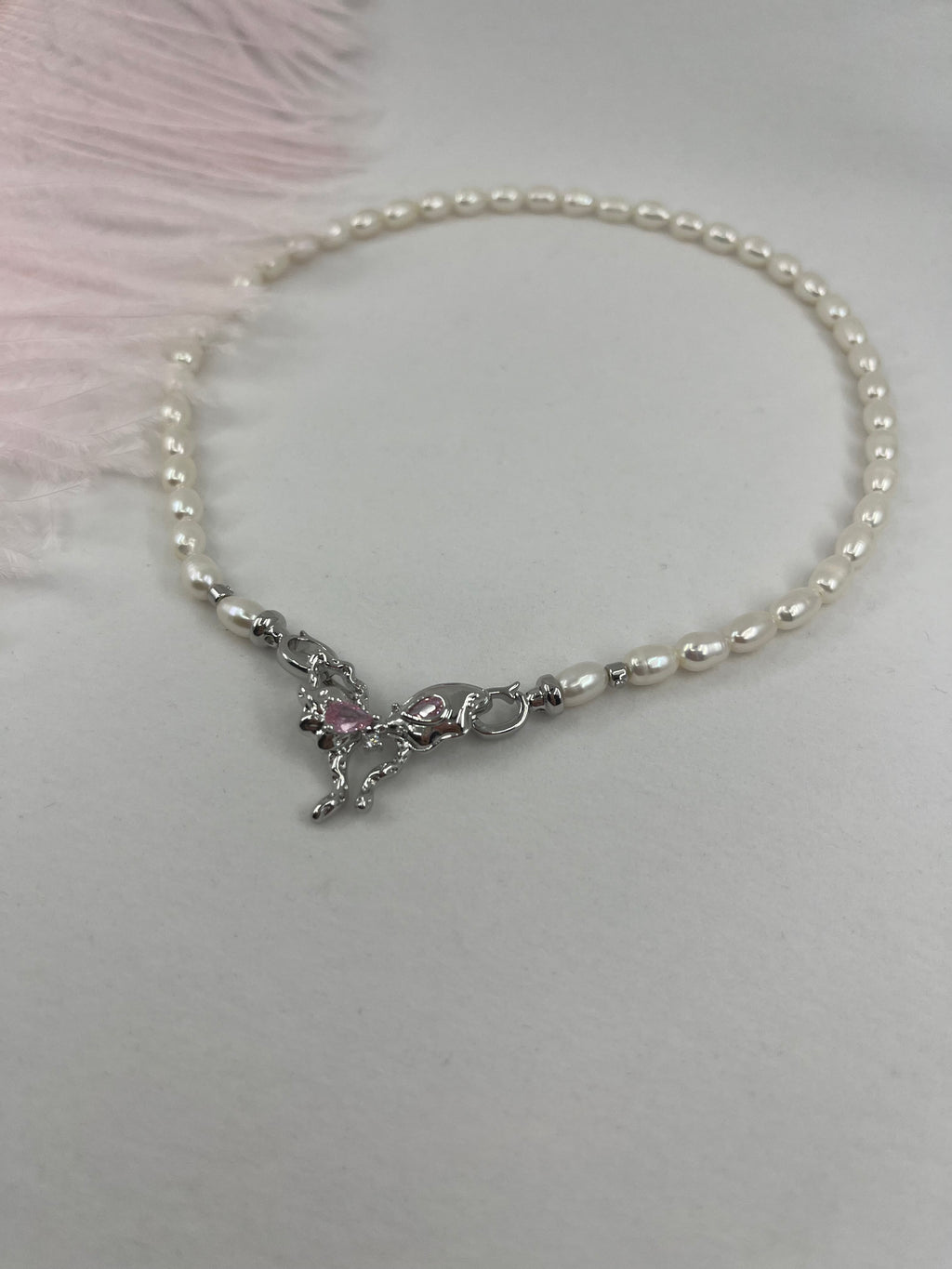Natural Pearl Necklace with butterfly Clasp