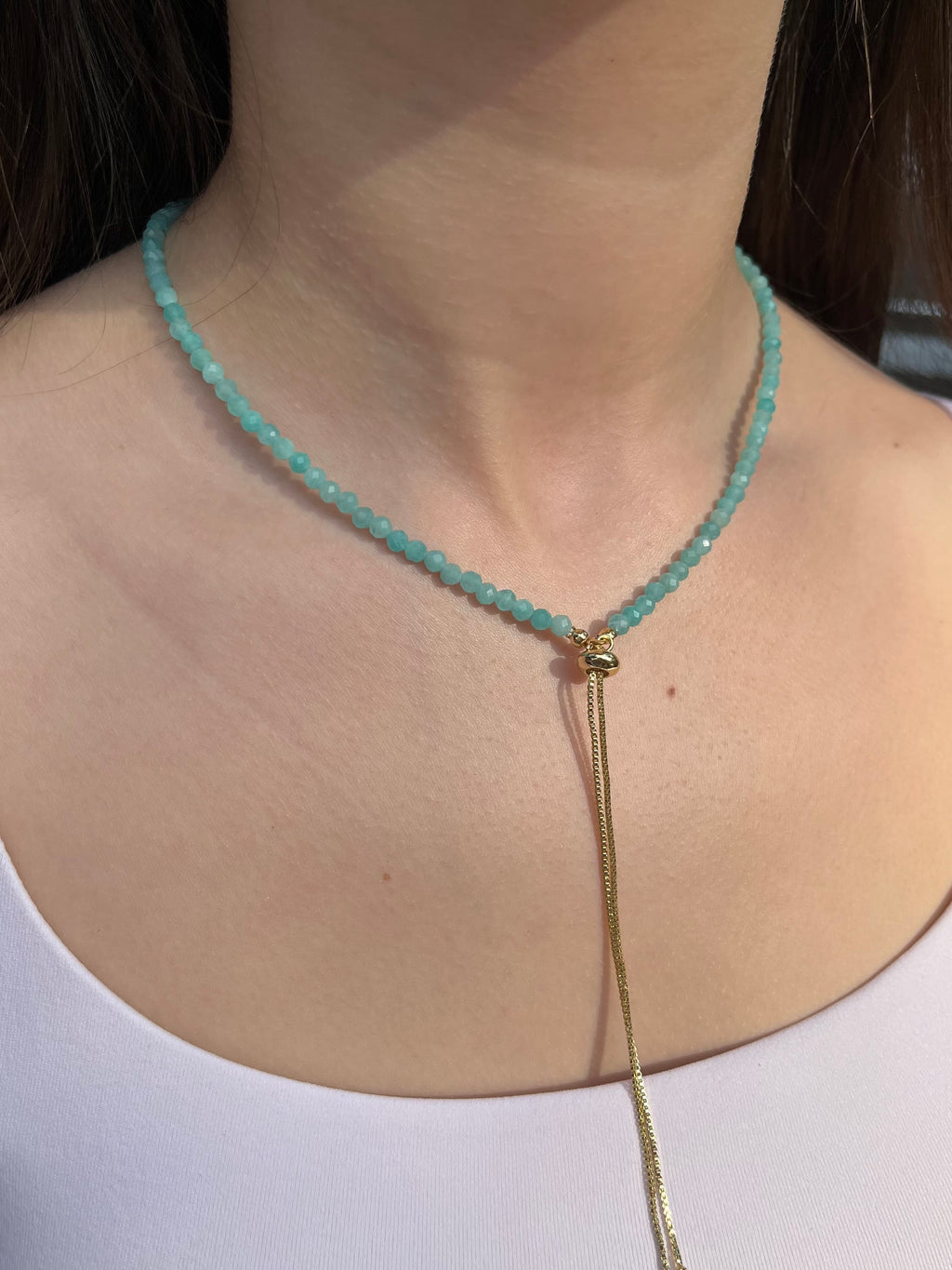 Set: Natural Amazonite Y-Necklace & Earrings