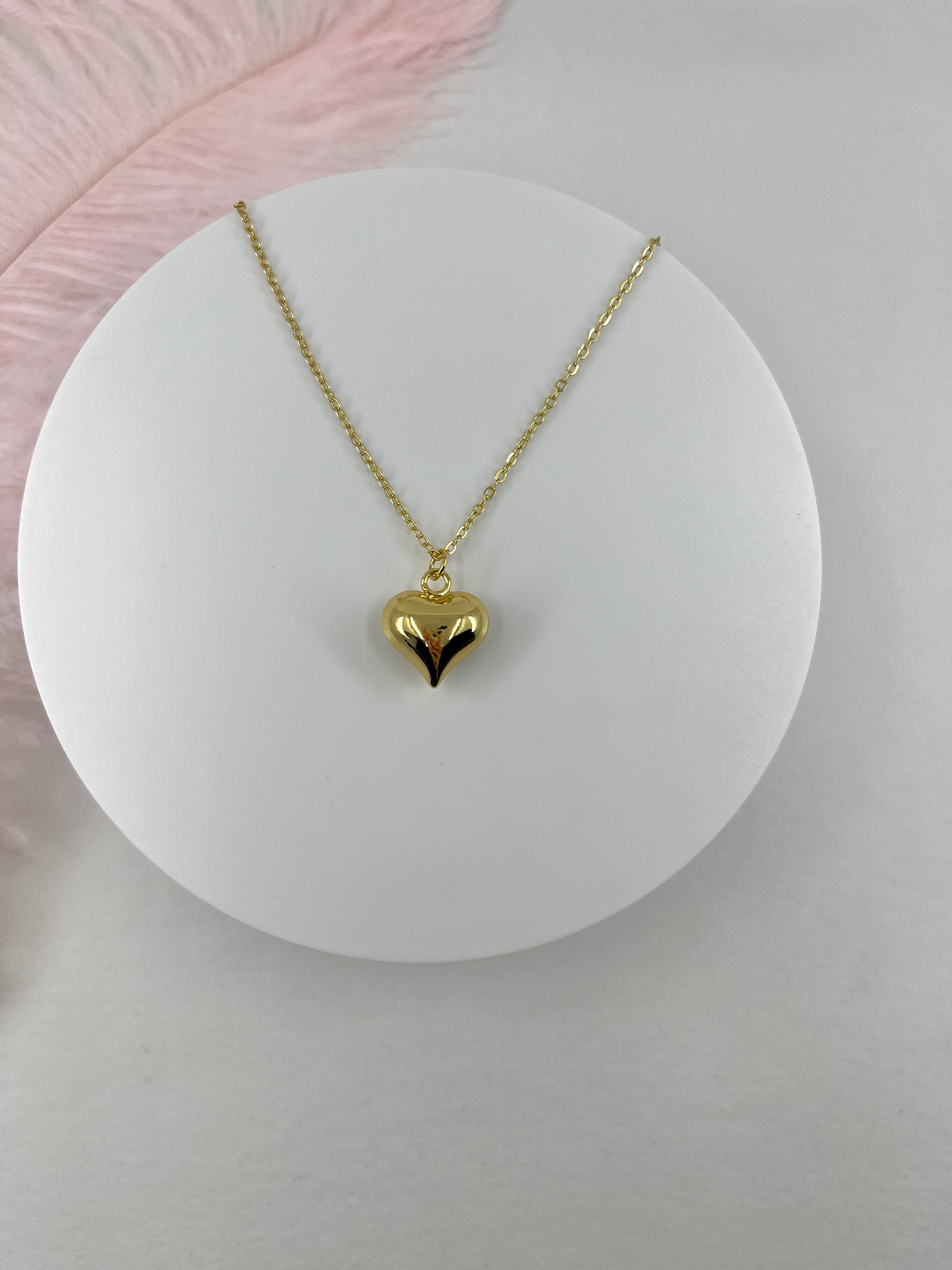 Gold Heart Necklace, Real 18K Gold Plated
