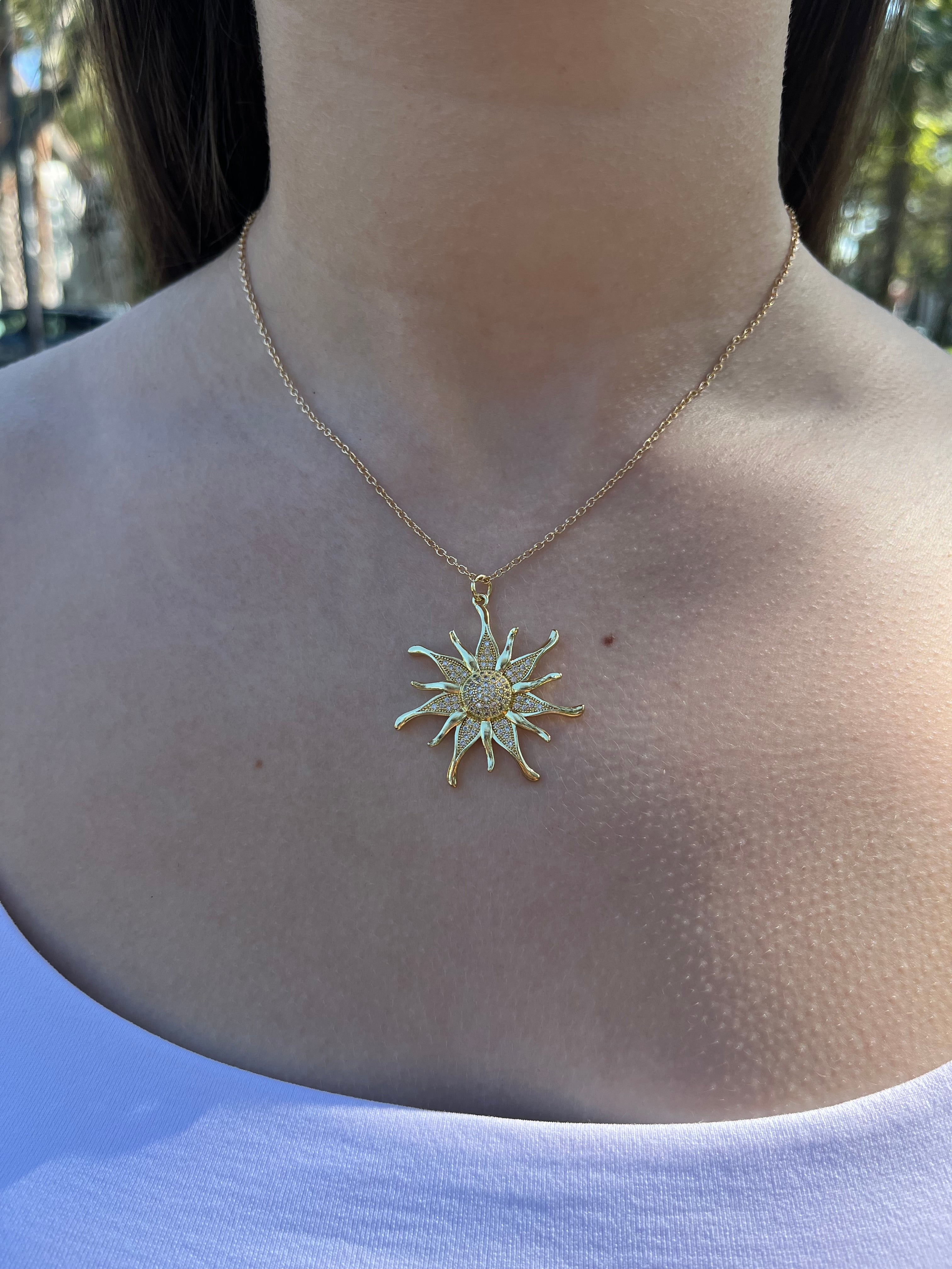 Sun Necklace, Real 18K Gold Plated