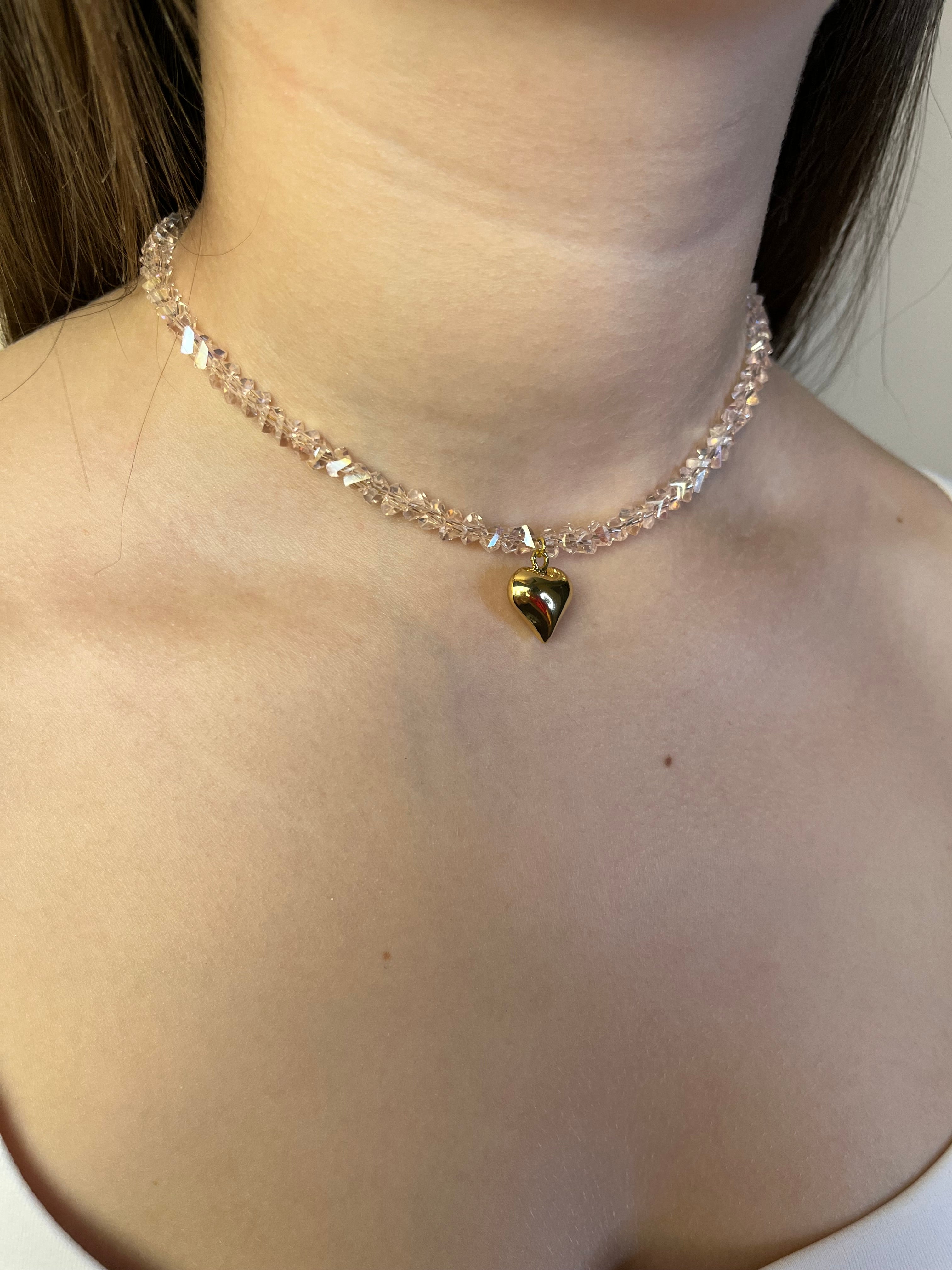 Heart Crystal Choker Necklace – 18K Gold Plated
