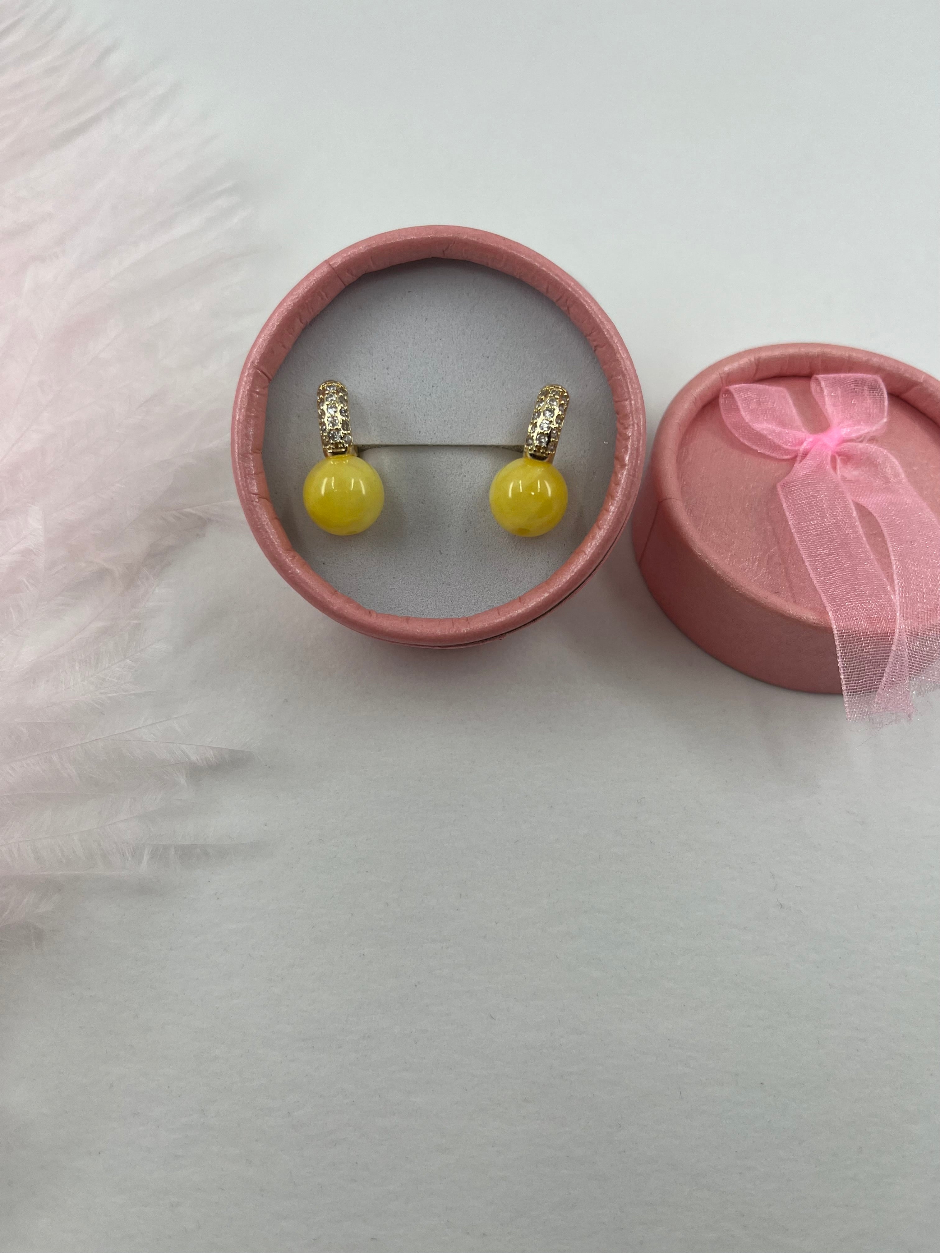 Natural yellow Jade Gold Zirconia Earrings