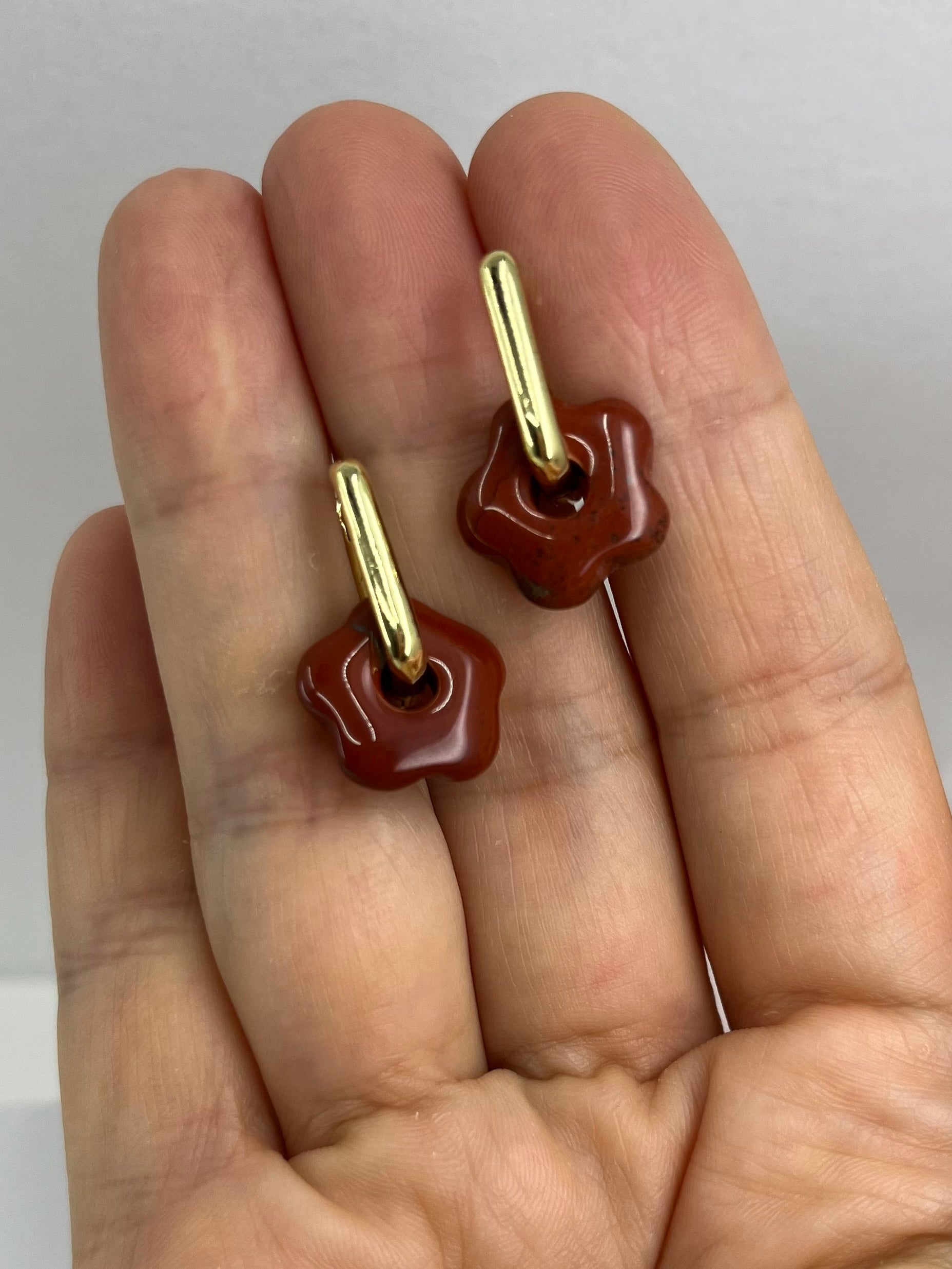 Red jasper flower Earrings,18K Gold Plated