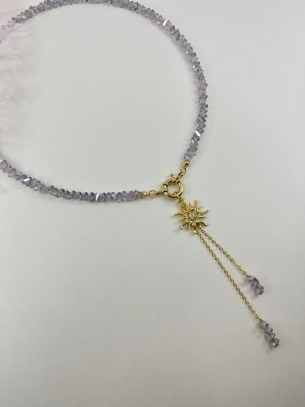 Sun pendant Crystal Y-Necklace – 18K Gold Plated