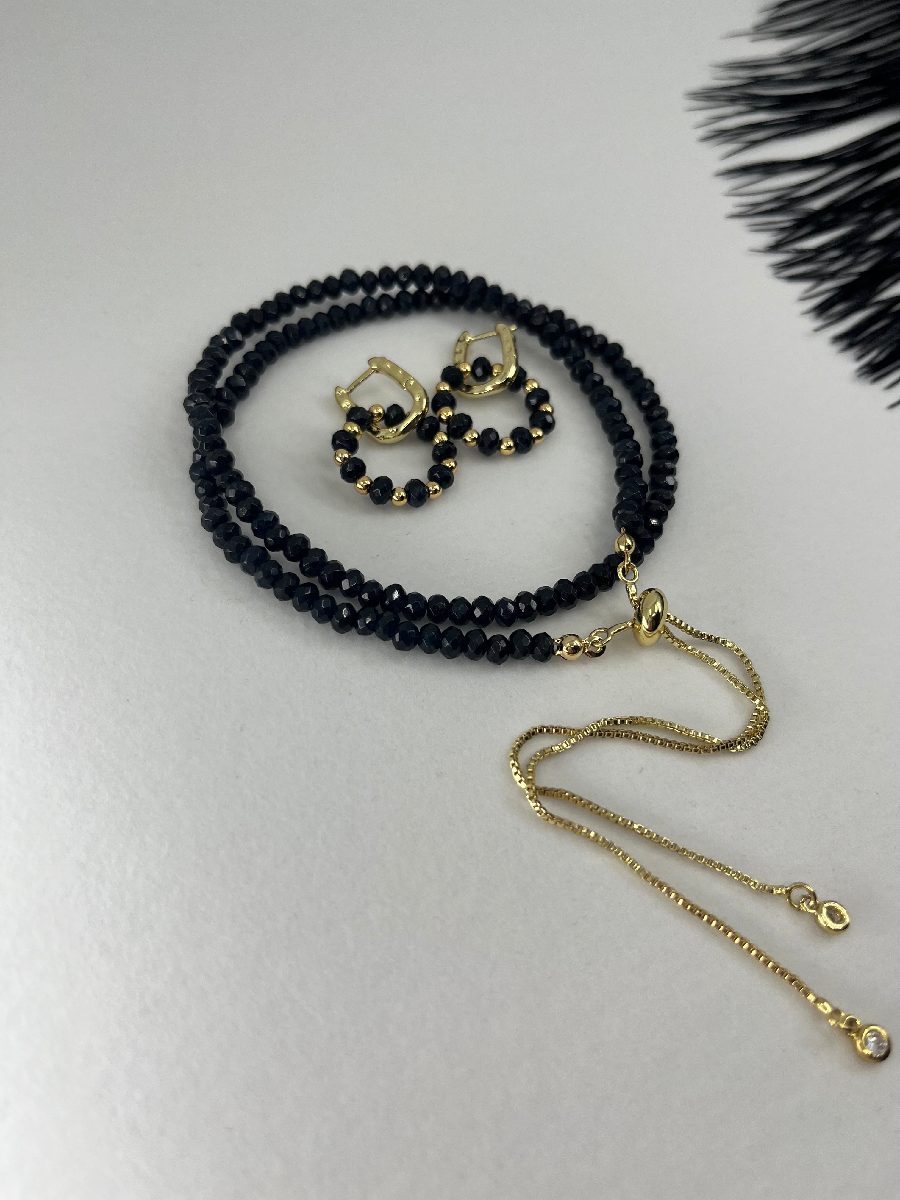 Set: Natural Malaysia Jade Y-Necklace & Earrings, Dark Blue