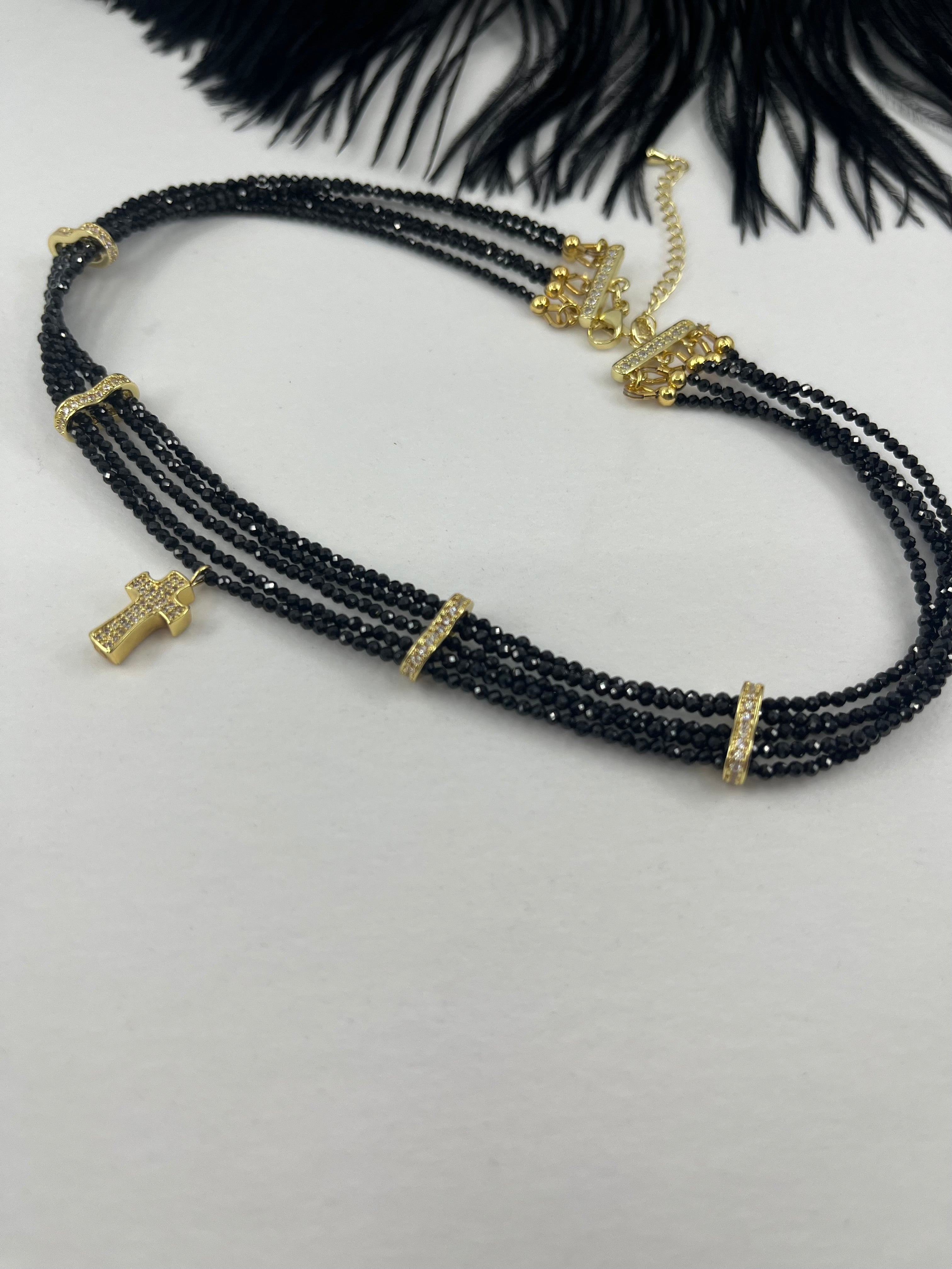 Layered Spinel choker, zirconia 18K Gold Plated spacer and clasp