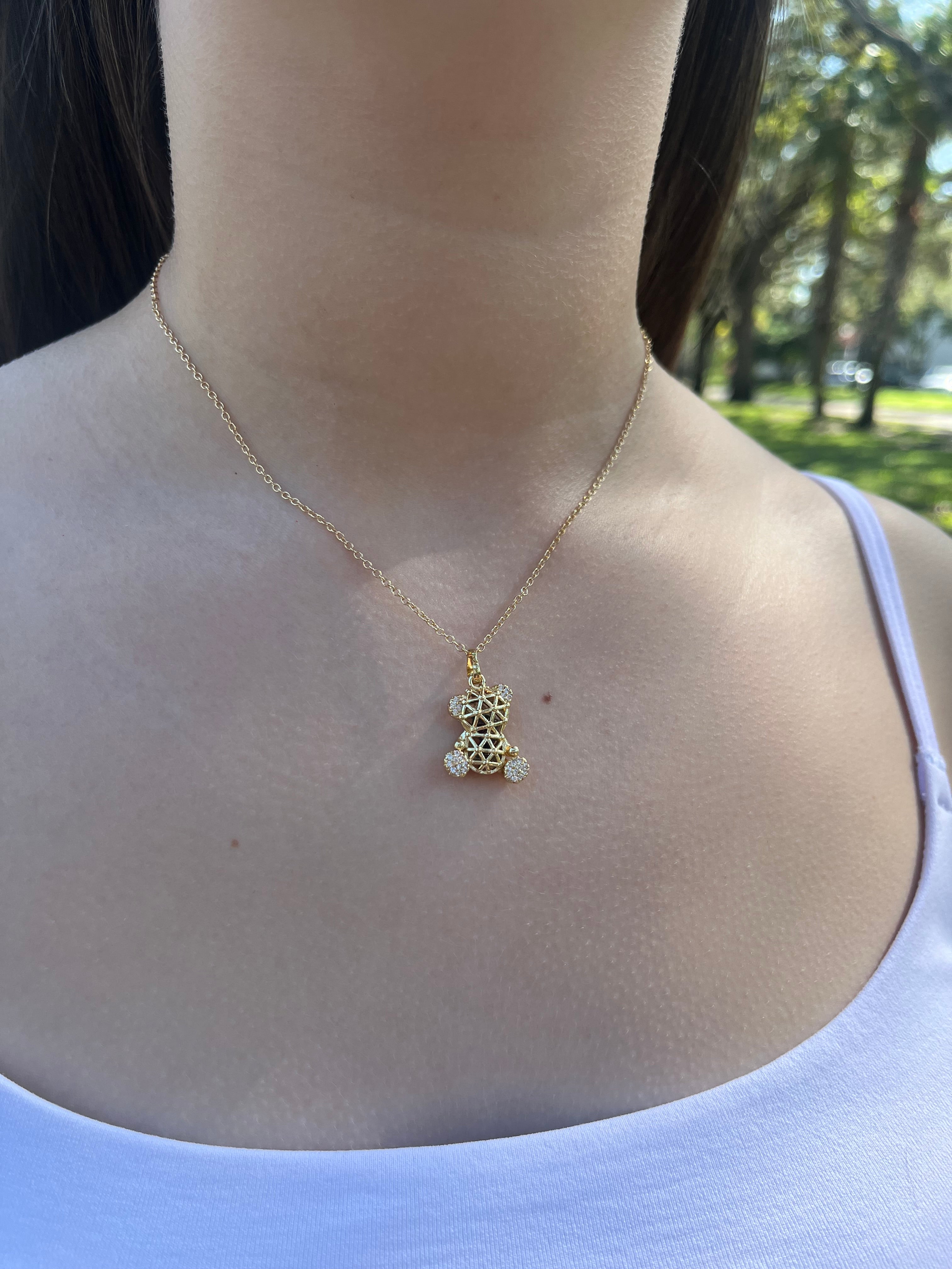 Teddy Bear Necklace, pendant  Real 16K Gold Plated