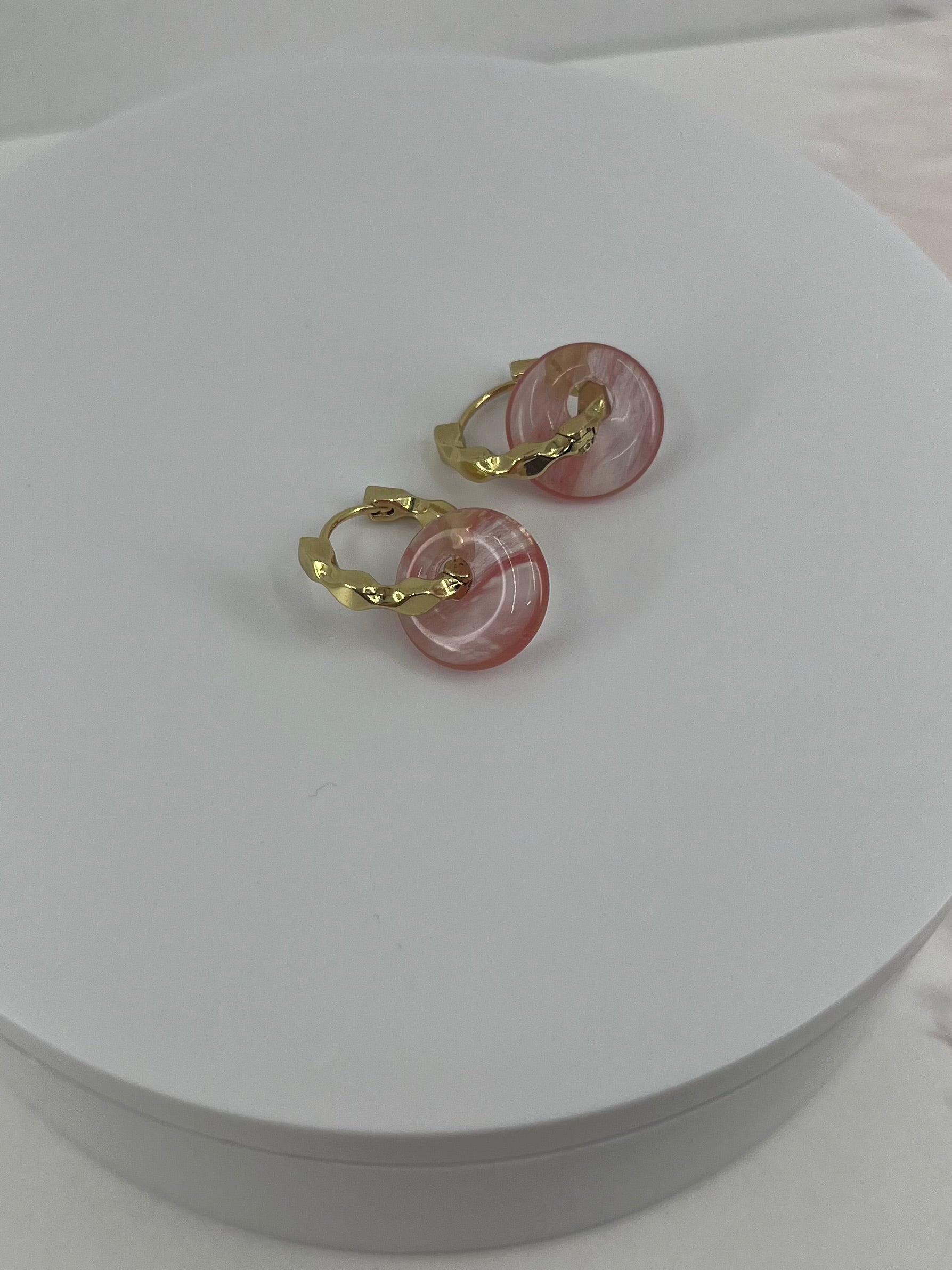 Cherry quartz donut Earrings,18K Gold Plated