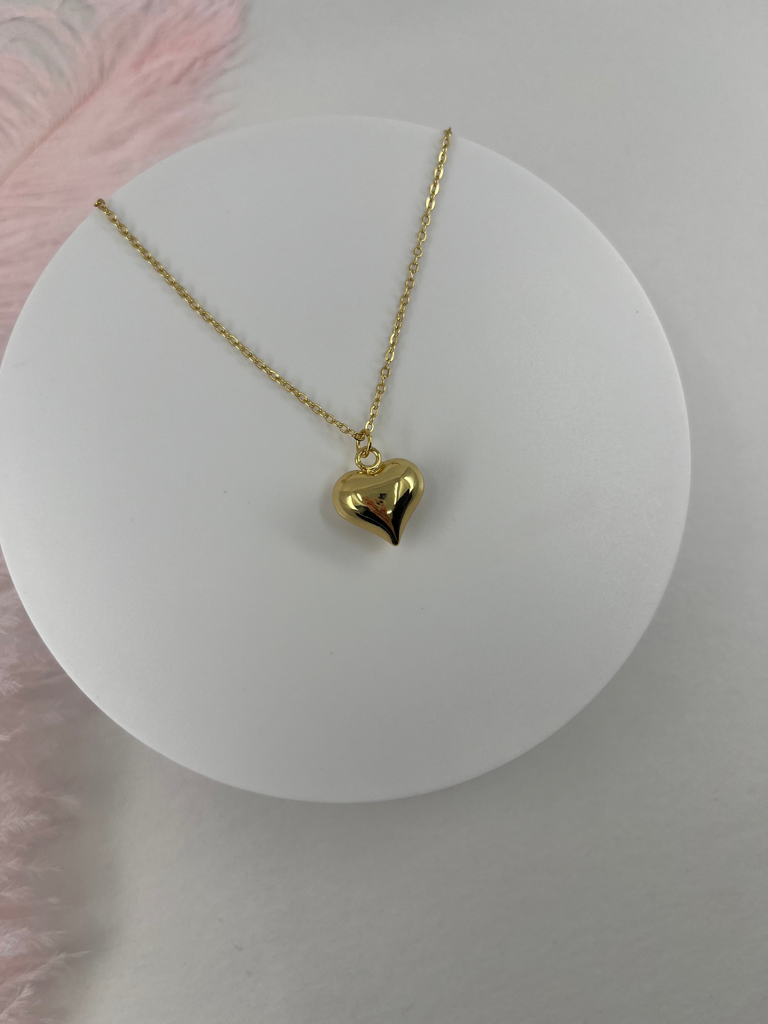 Gold Heart Necklace, Real 18K Gold Plated