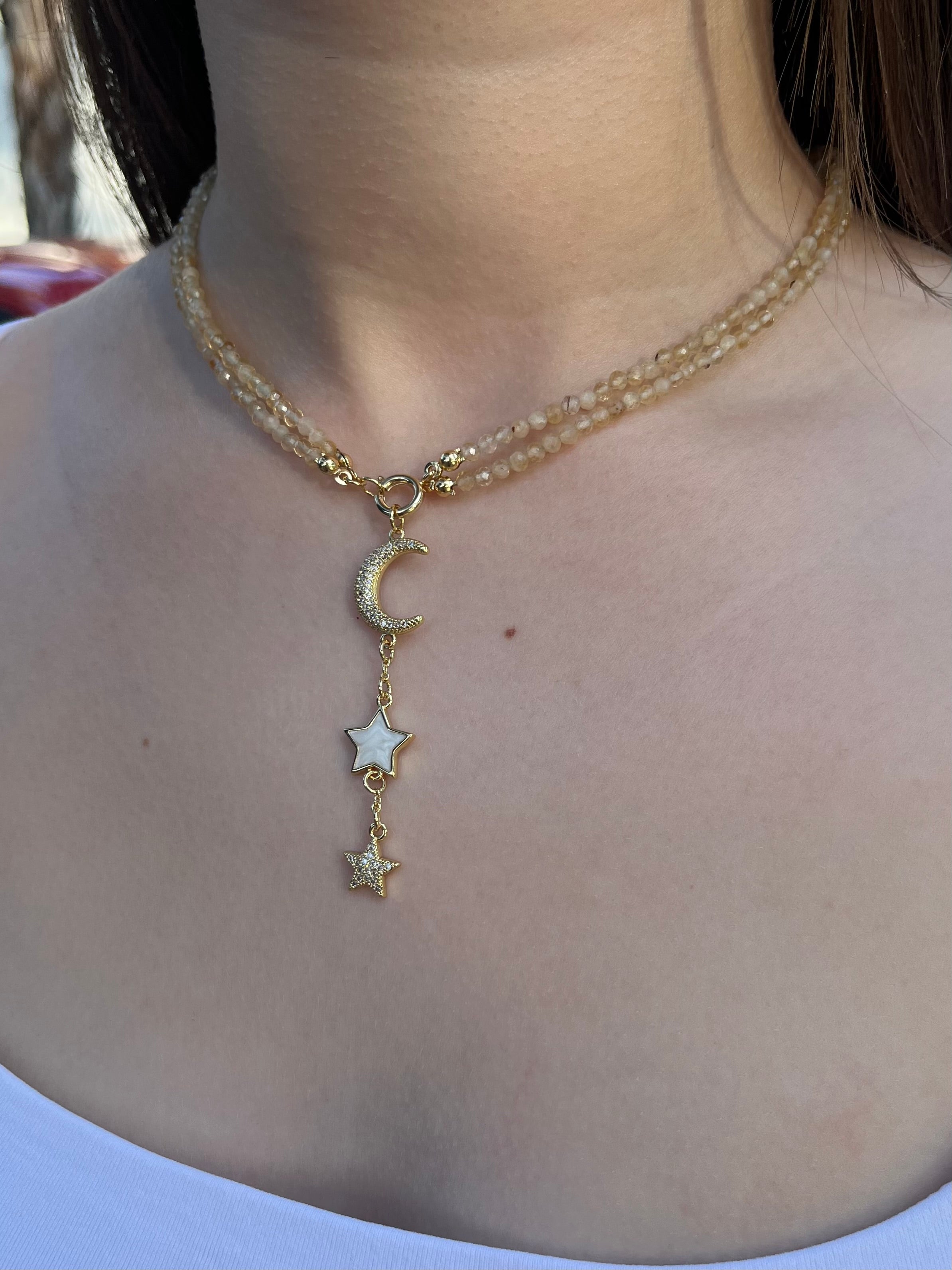 Citrine Y-Necklace, 18k gold plated