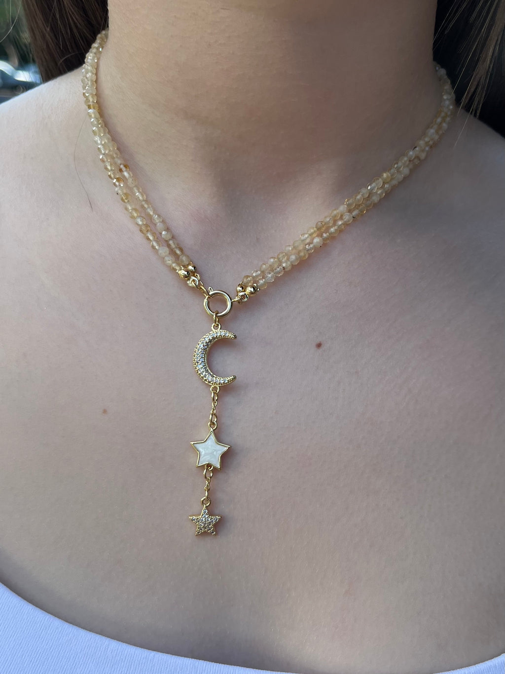 Citrine Y-Necklace, 18k gold plated