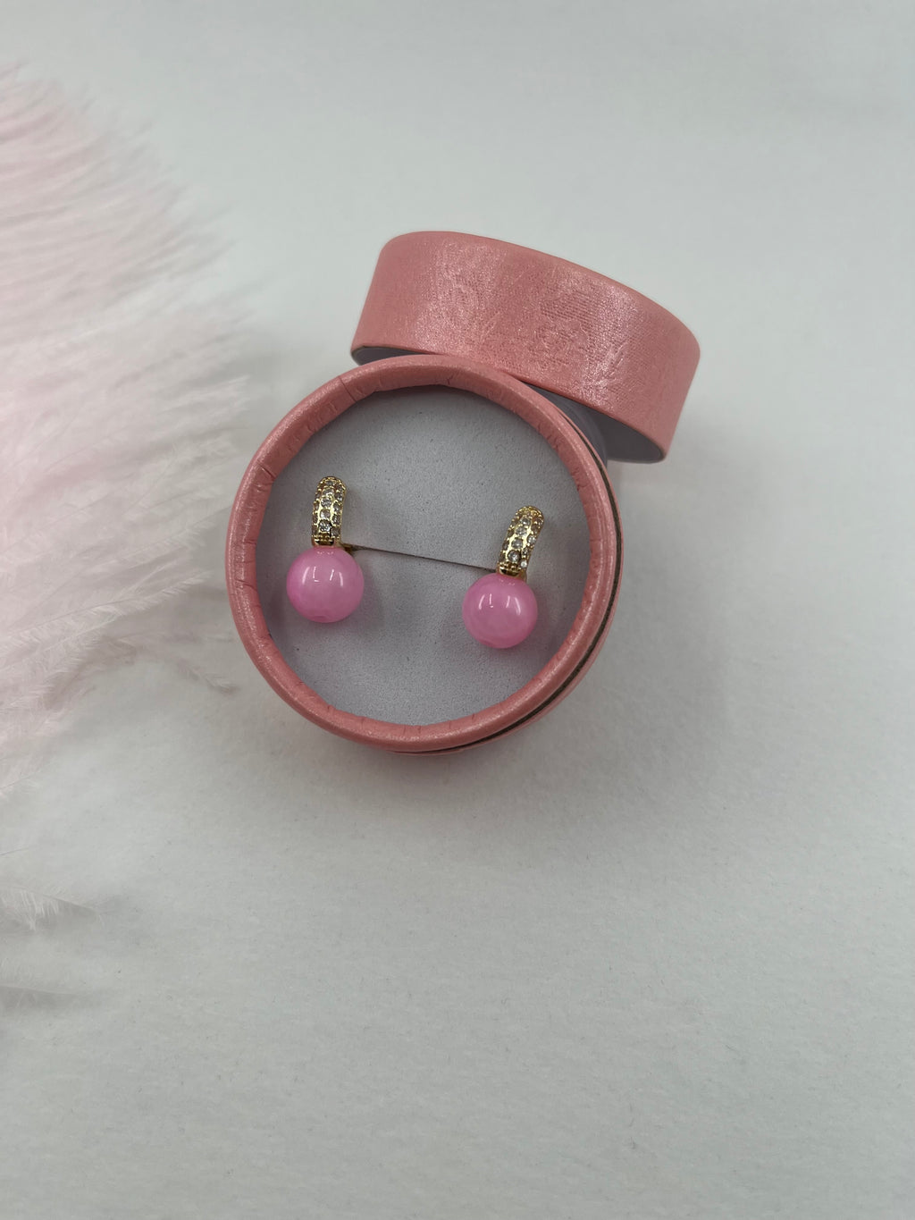 Natural pink Jade Gold Zirconia Earrings