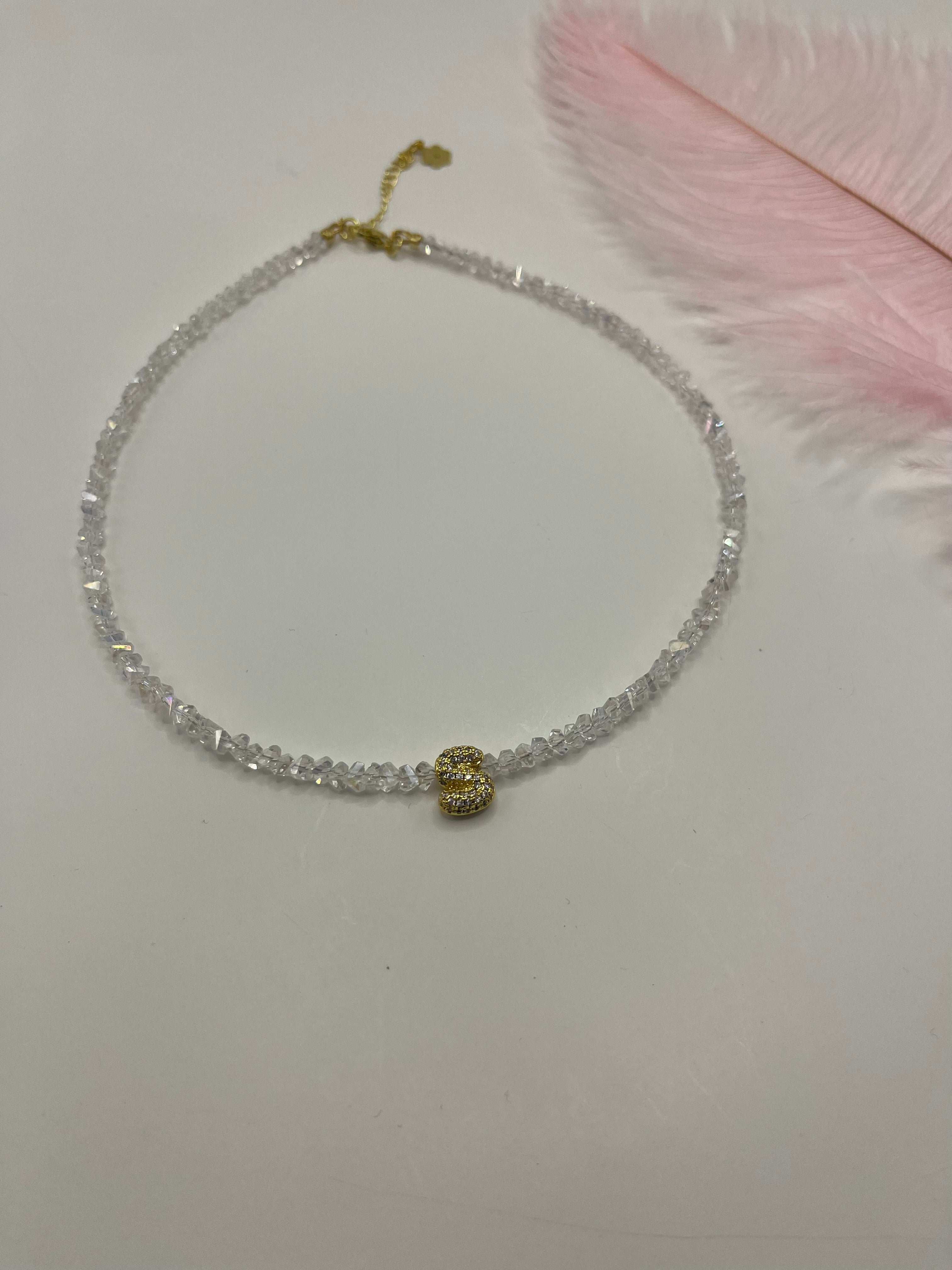 Initial Charm Clear Crystal Necklace – 18K Gold Plated, Cubic Zirconia