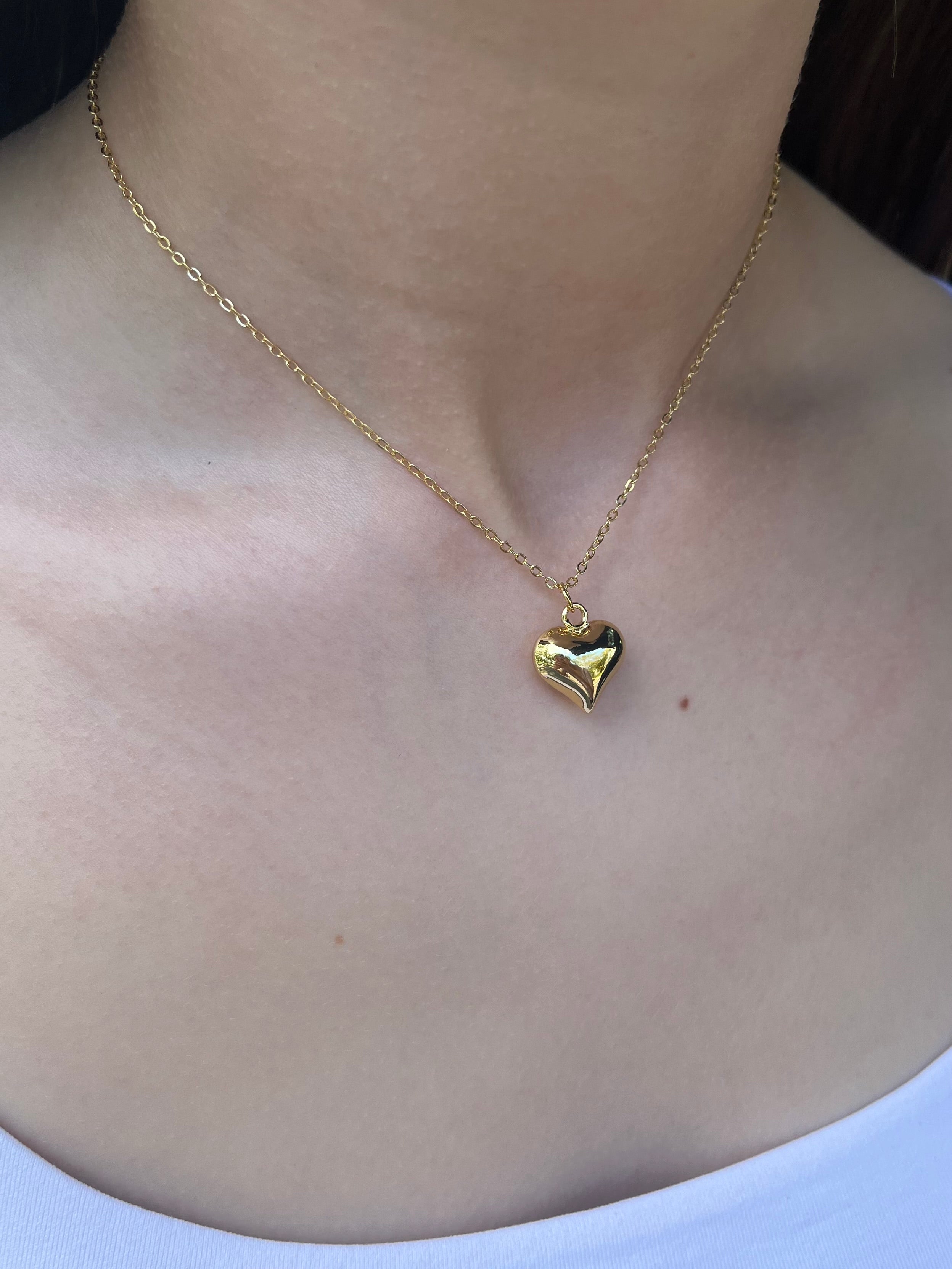 Gold Heart Necklace, Real 18K Gold Plated