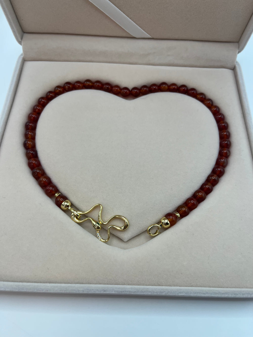 Natural Carnelian Necklace with 18K Gold Snake Clasp