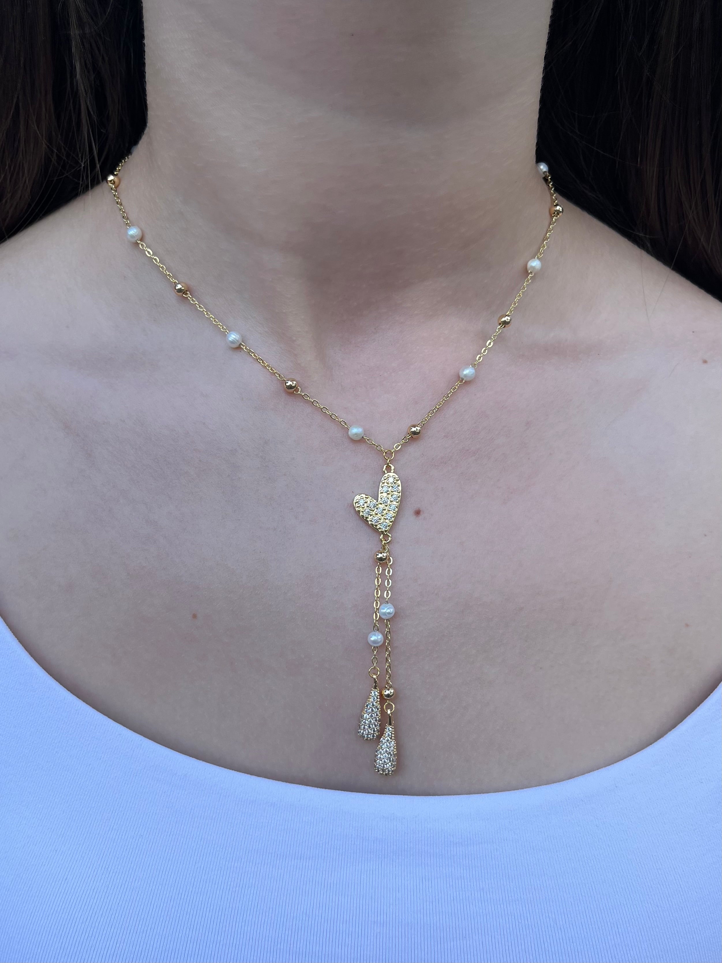 Natural Pearl Y-Necklace, 18k gold plated
