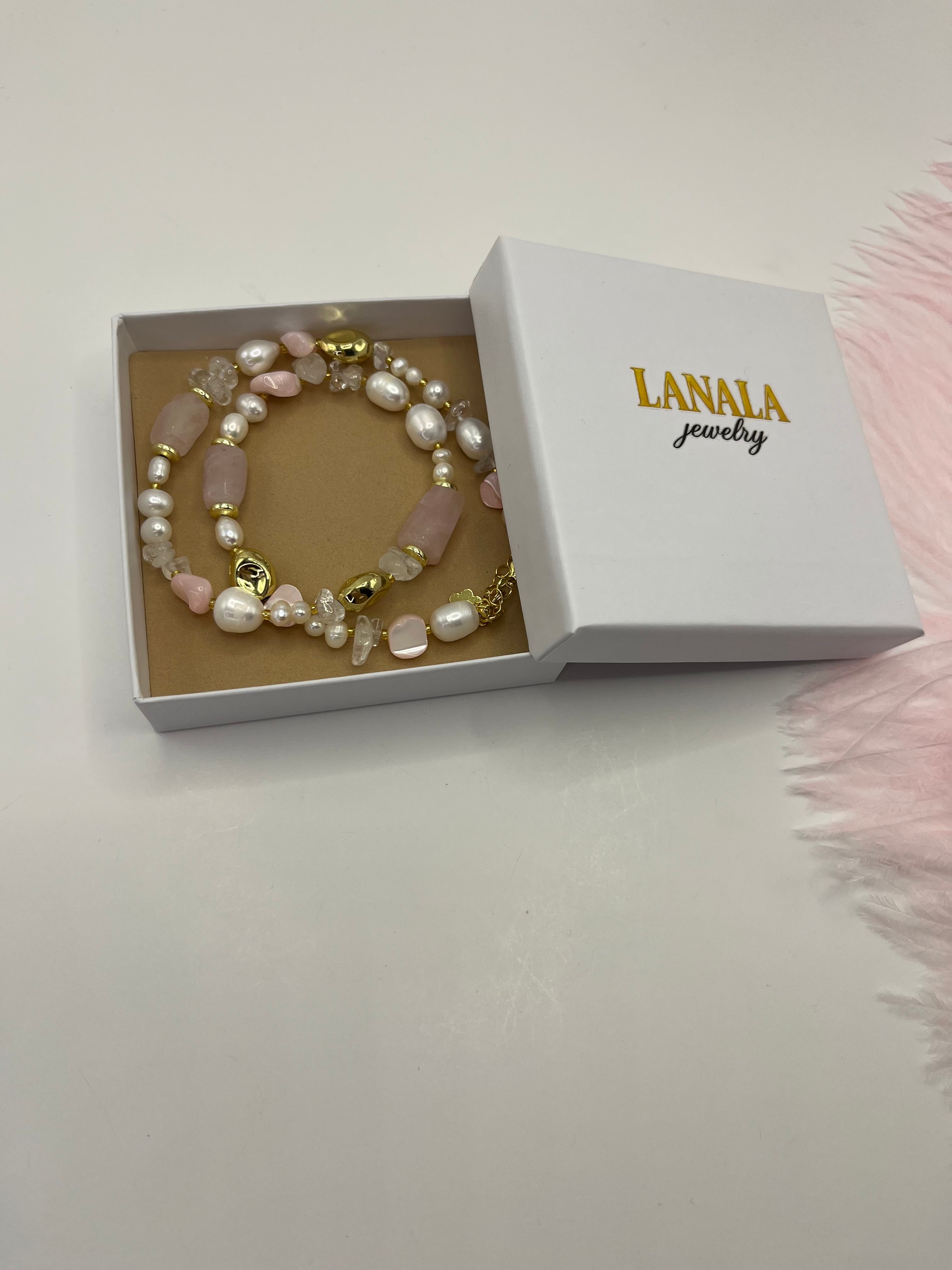 Set: Pearl and Rose Quartz Necklace and Earrings