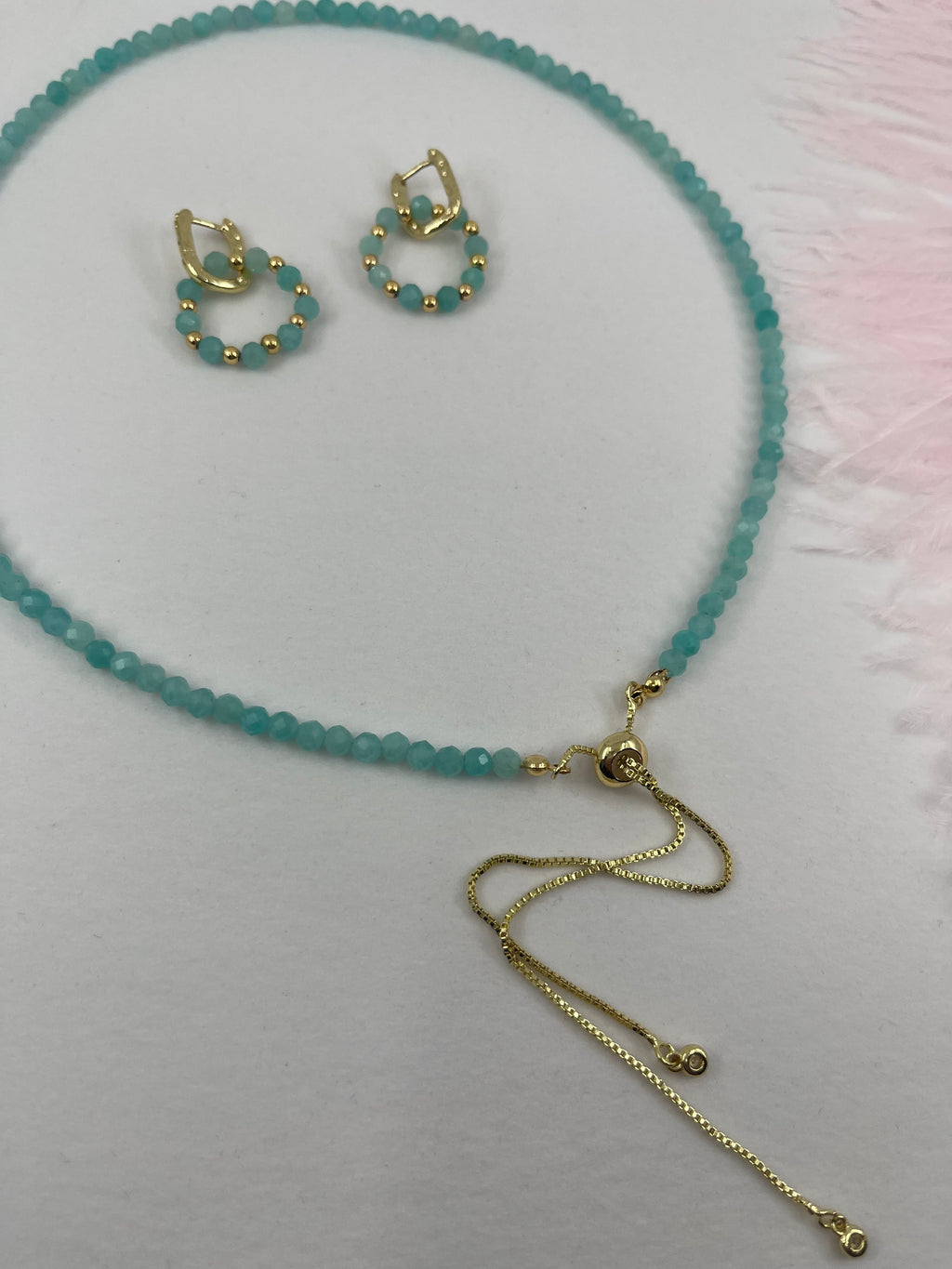 Set: Natural Amazonite Y-Necklace & Earrings