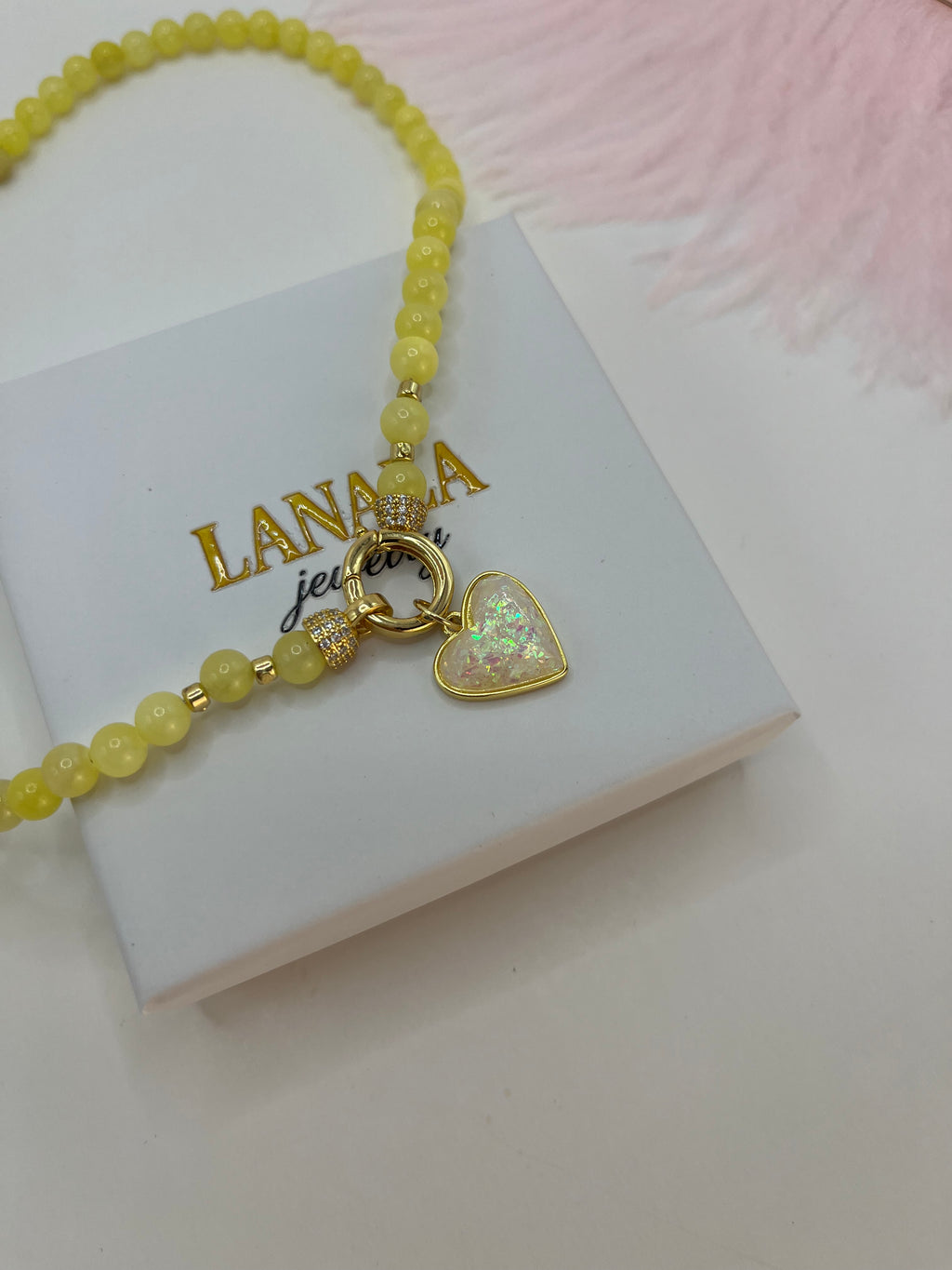 Natural Yellow Jade Necklace with Heart Pendant