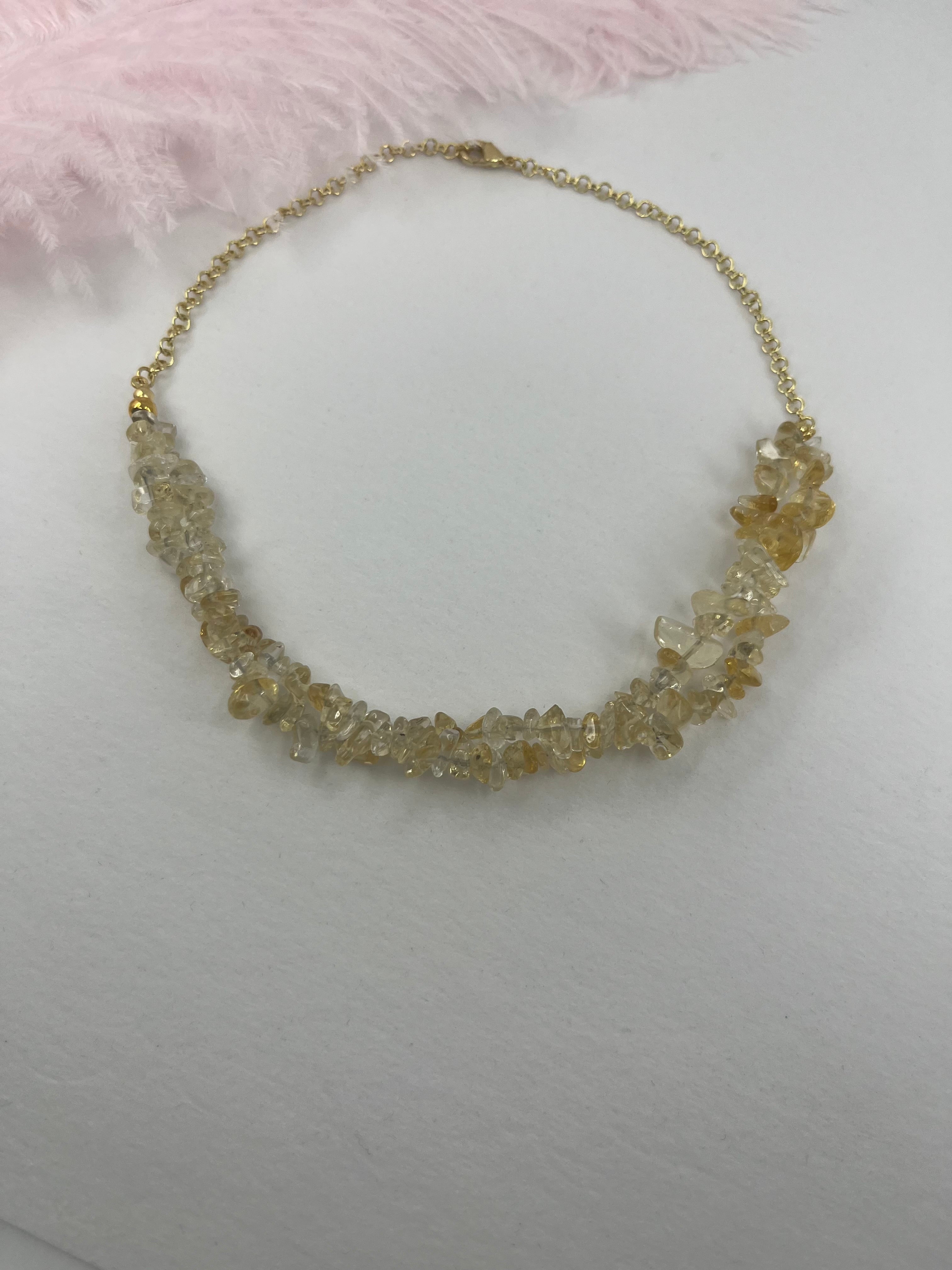 Natural Citrine Necklace, 18k gold plated