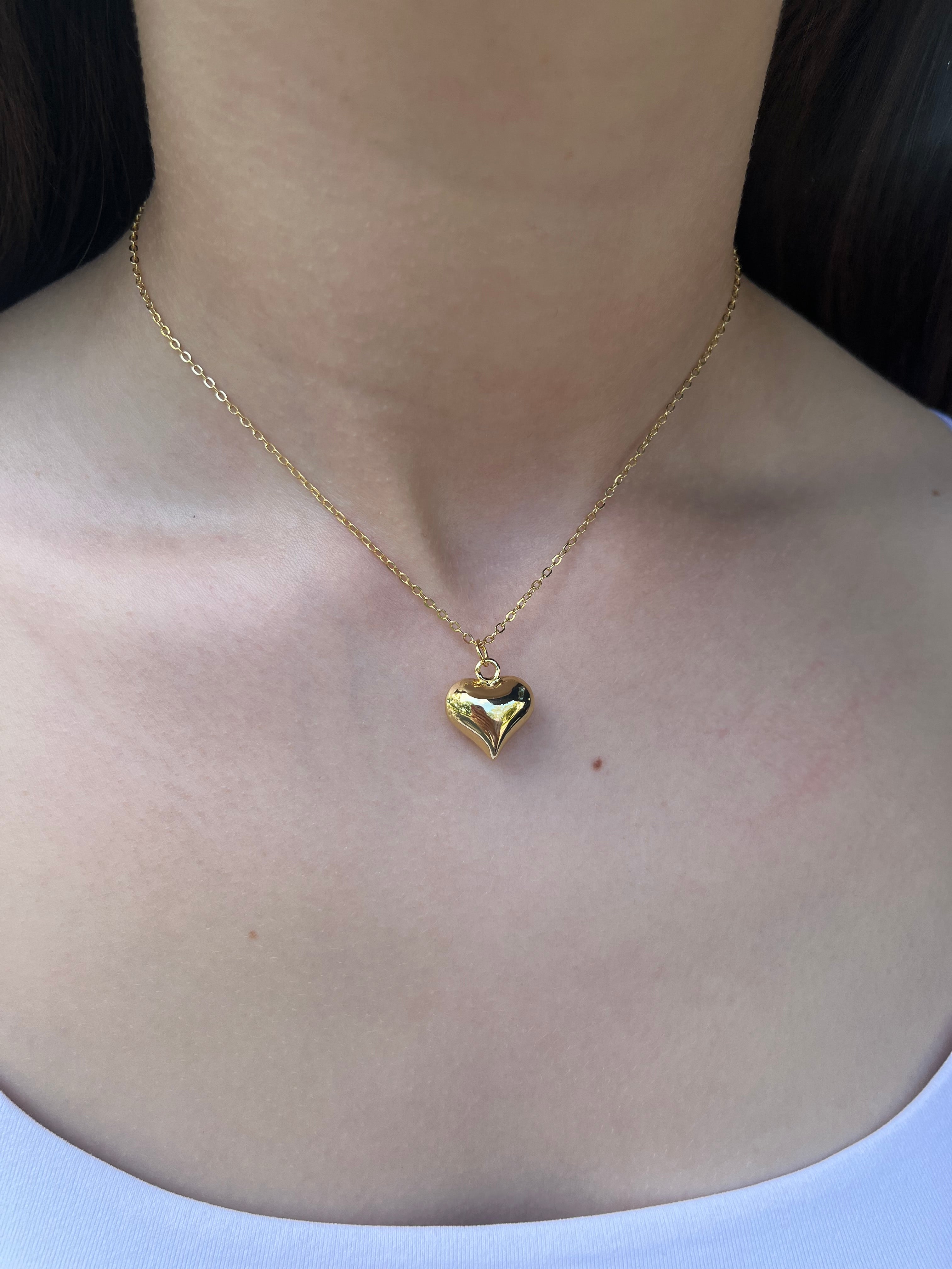 Gold Heart Necklace, Real 18K Gold Plated