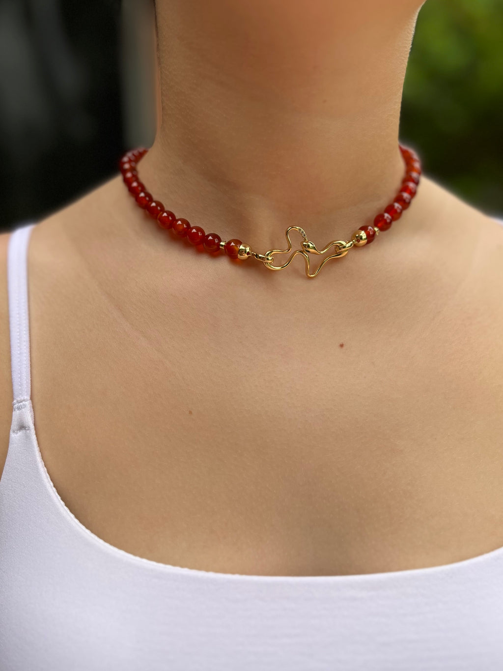 Natural Carnelian Necklace with 18K Gold Snake Clasp