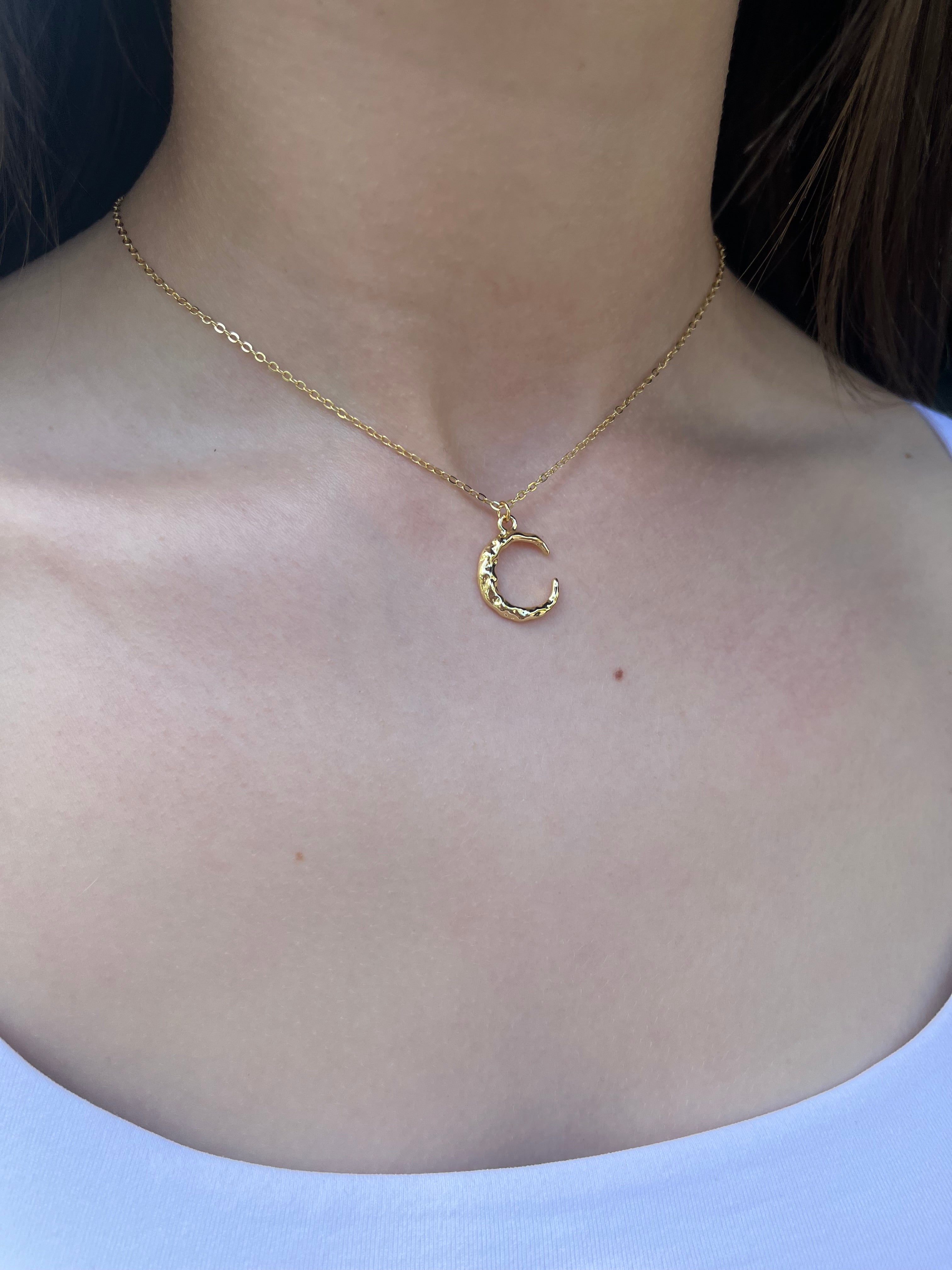 Crescent Moon Choker Necklace, Real 14K Gold Plated