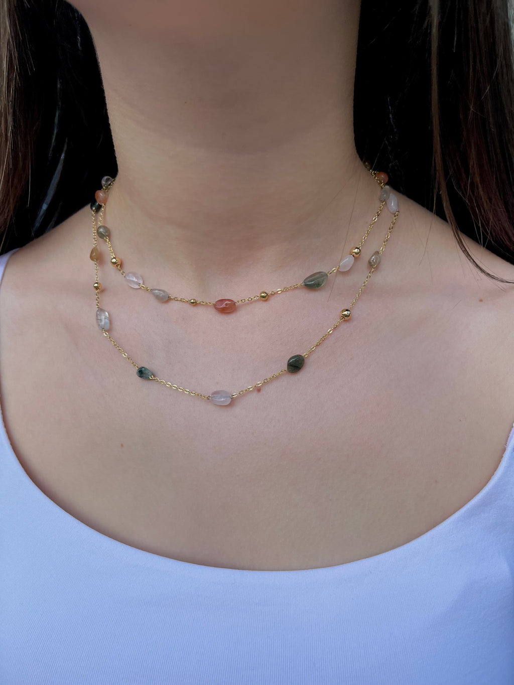 Layered Rutilated Quartz Necklace: 18K Gold Plated Chain