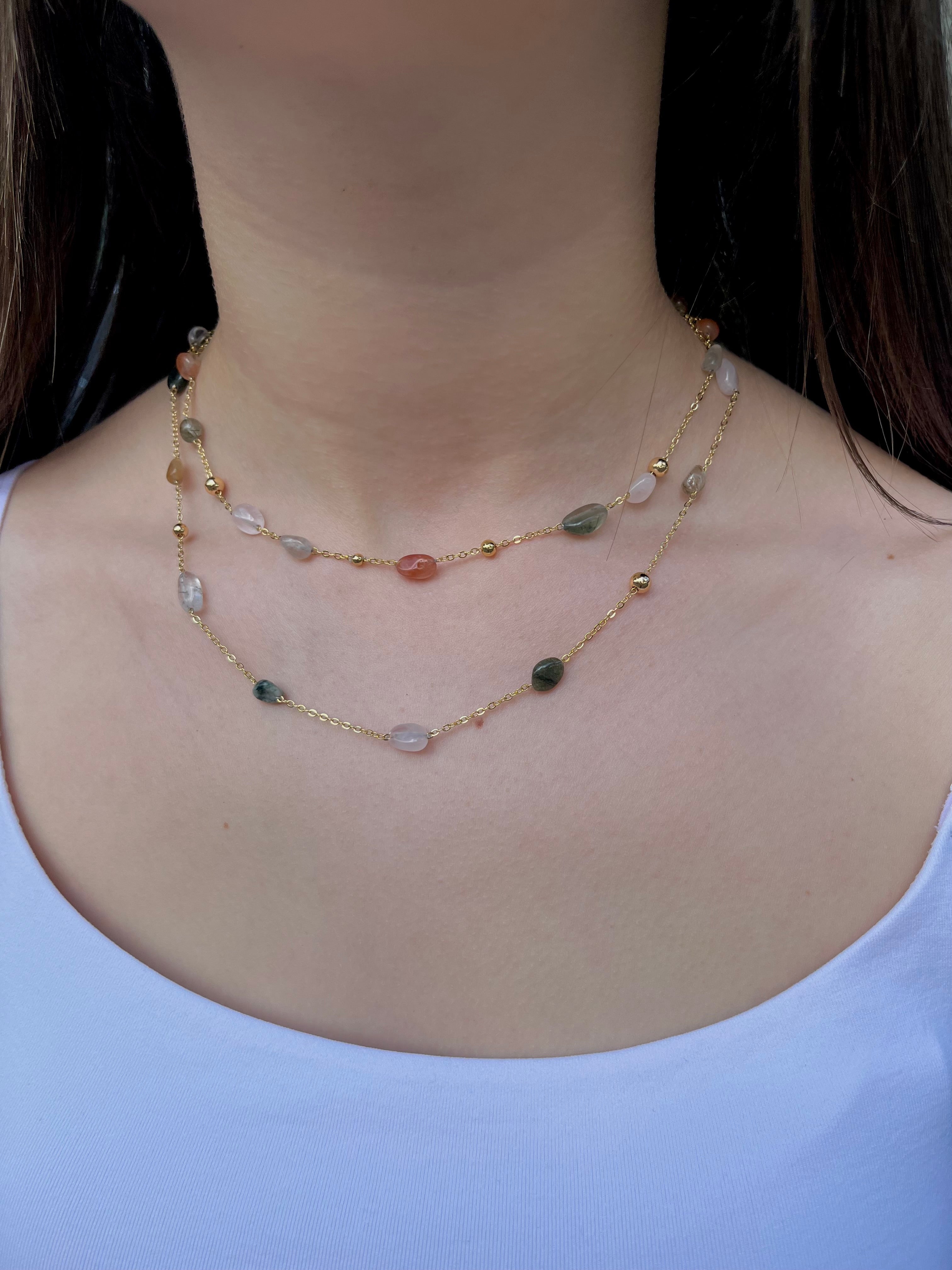 Layered Rutilated Quartz Necklace: 18K Gold Plated Chain