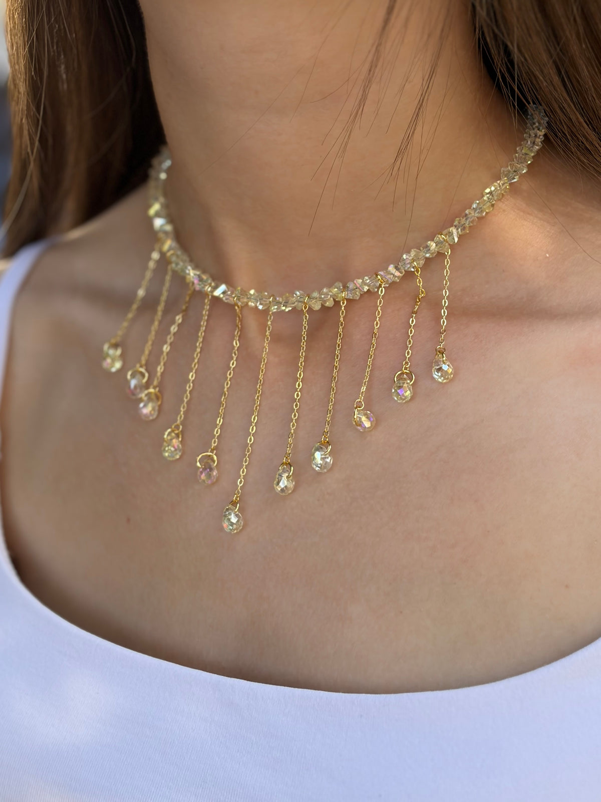 Crystal Drop Necklace, 18K Gold Plated