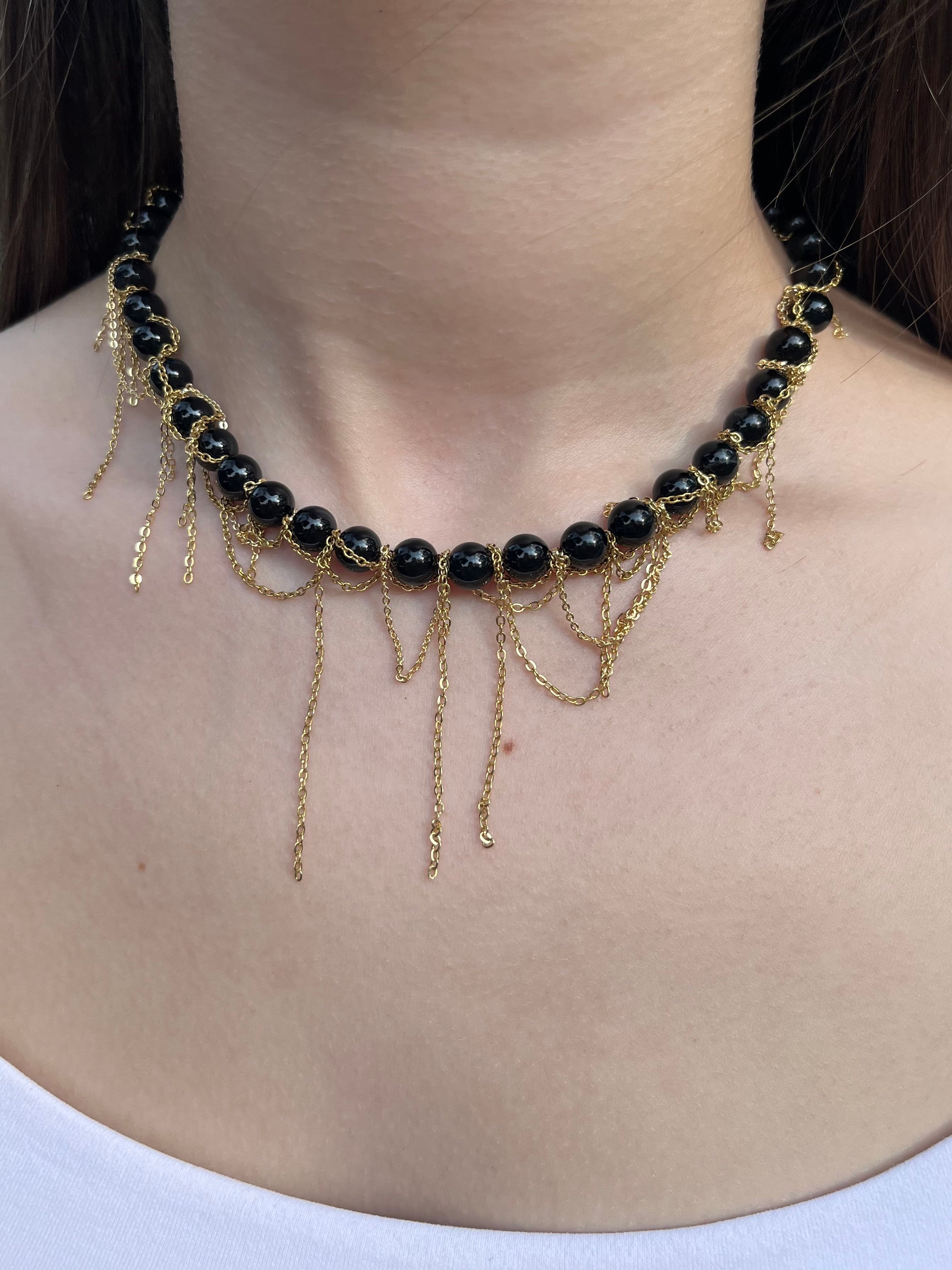Black Onyx Layered necklace– 18K Gold Plated Chain