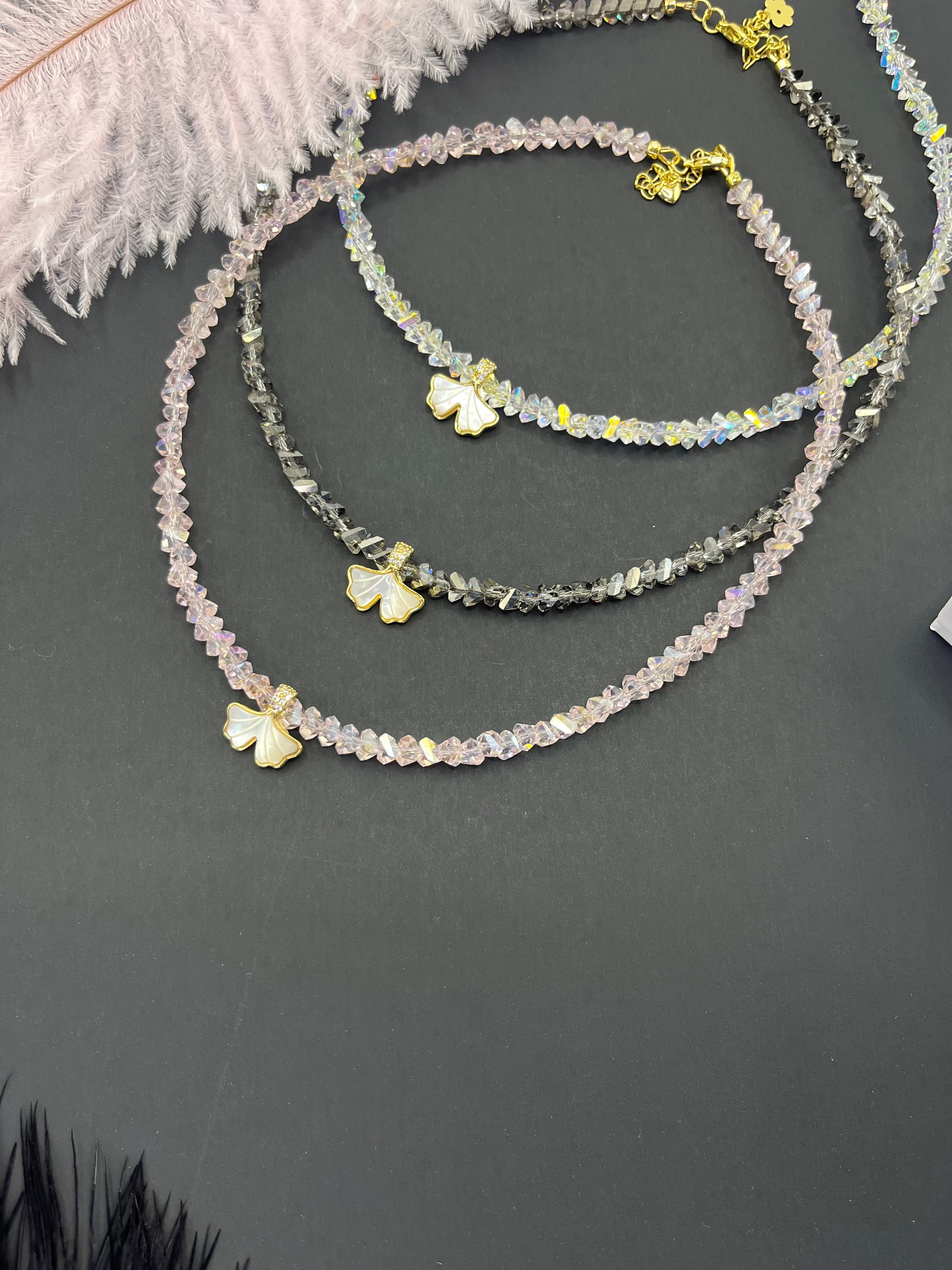 Crystal Glass Bead Choker: 18K Gold Pendant Mermaid Tail