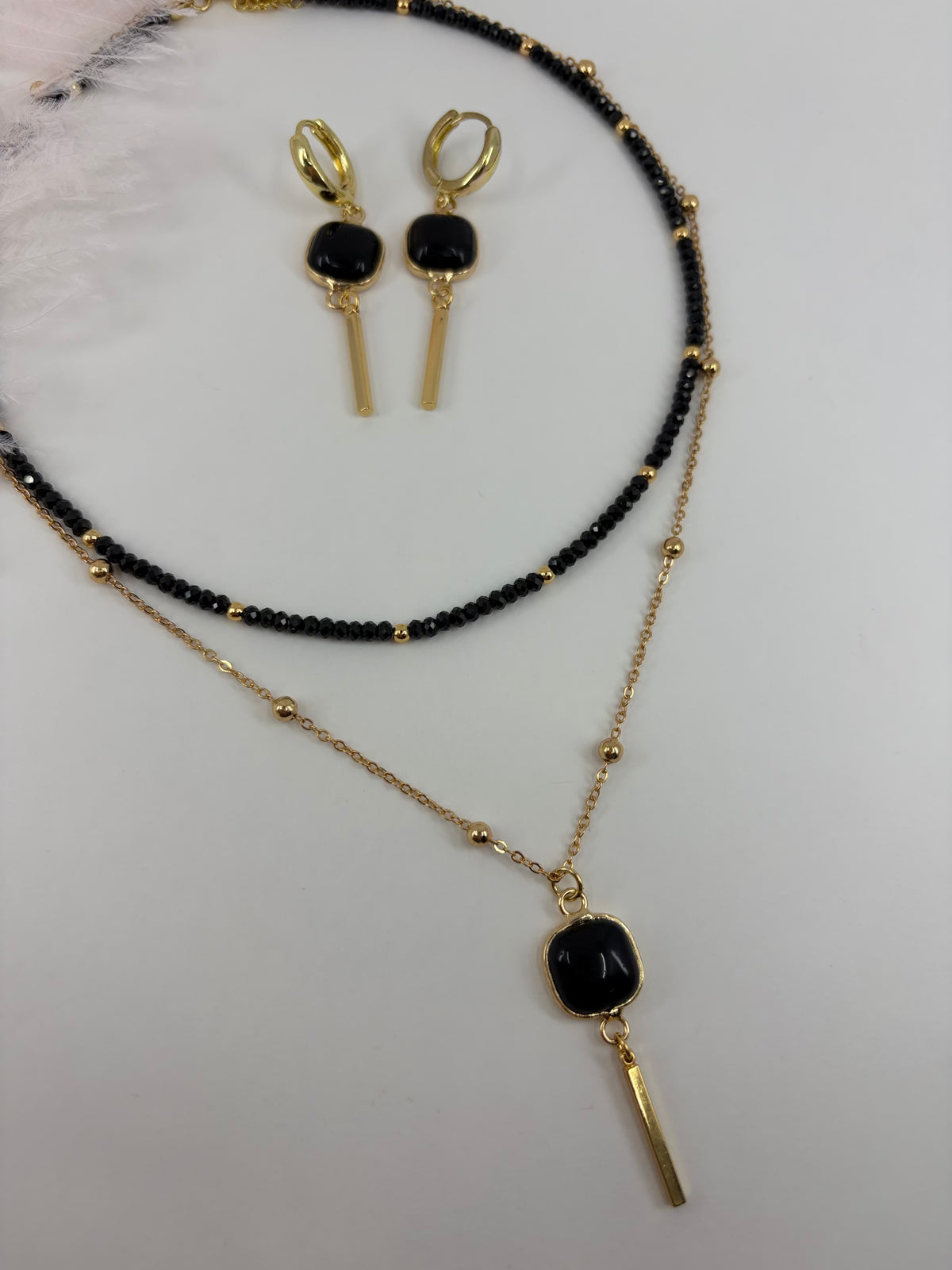 Layered Spinel necklace with onyx pendant