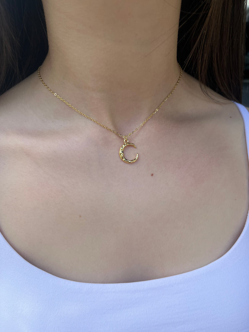 Crescent Moon Choker Necklace, Real 14K Gold Plated