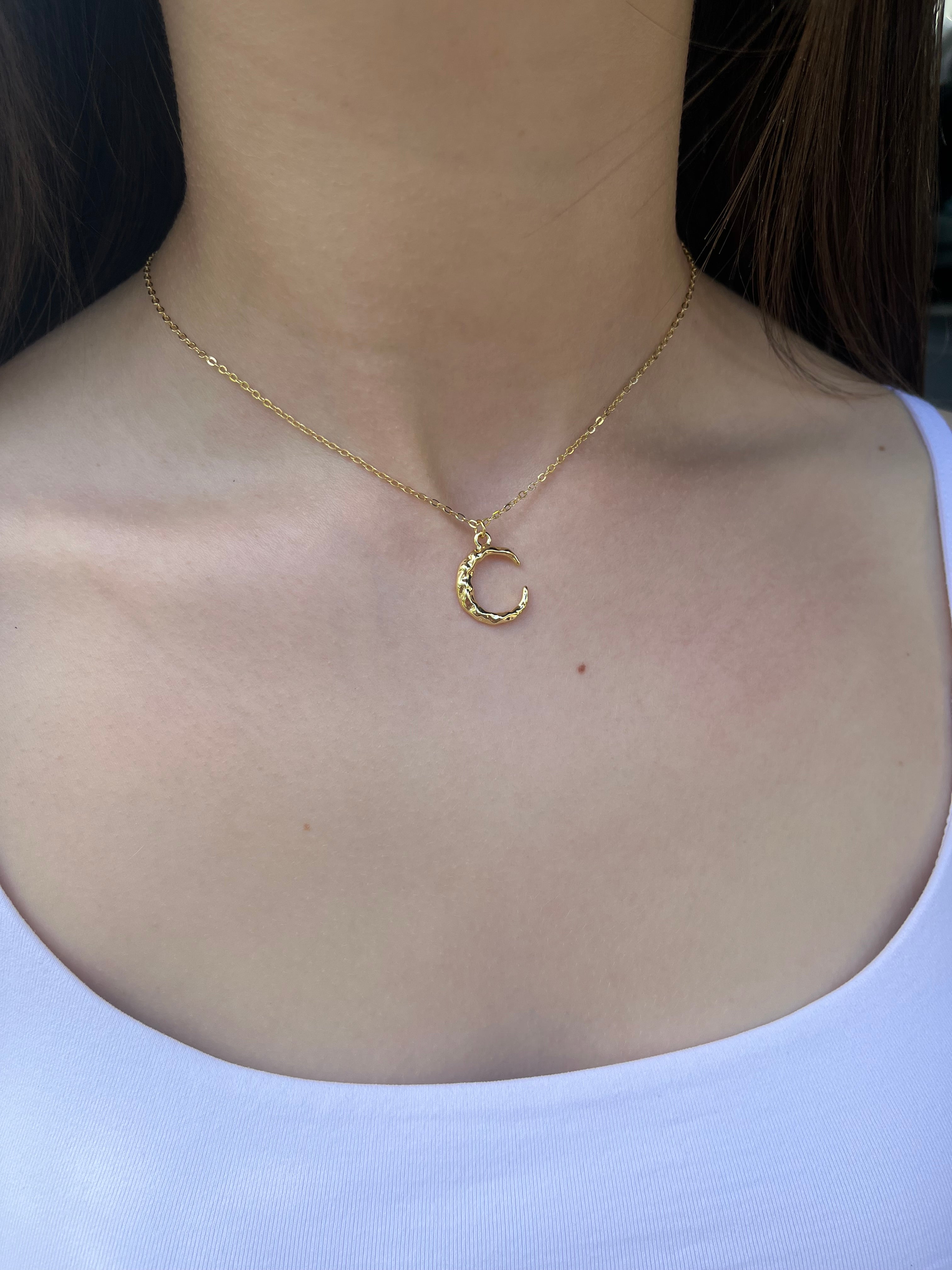 Crescent Moon Choker Necklace, Real 14K Gold Plated
