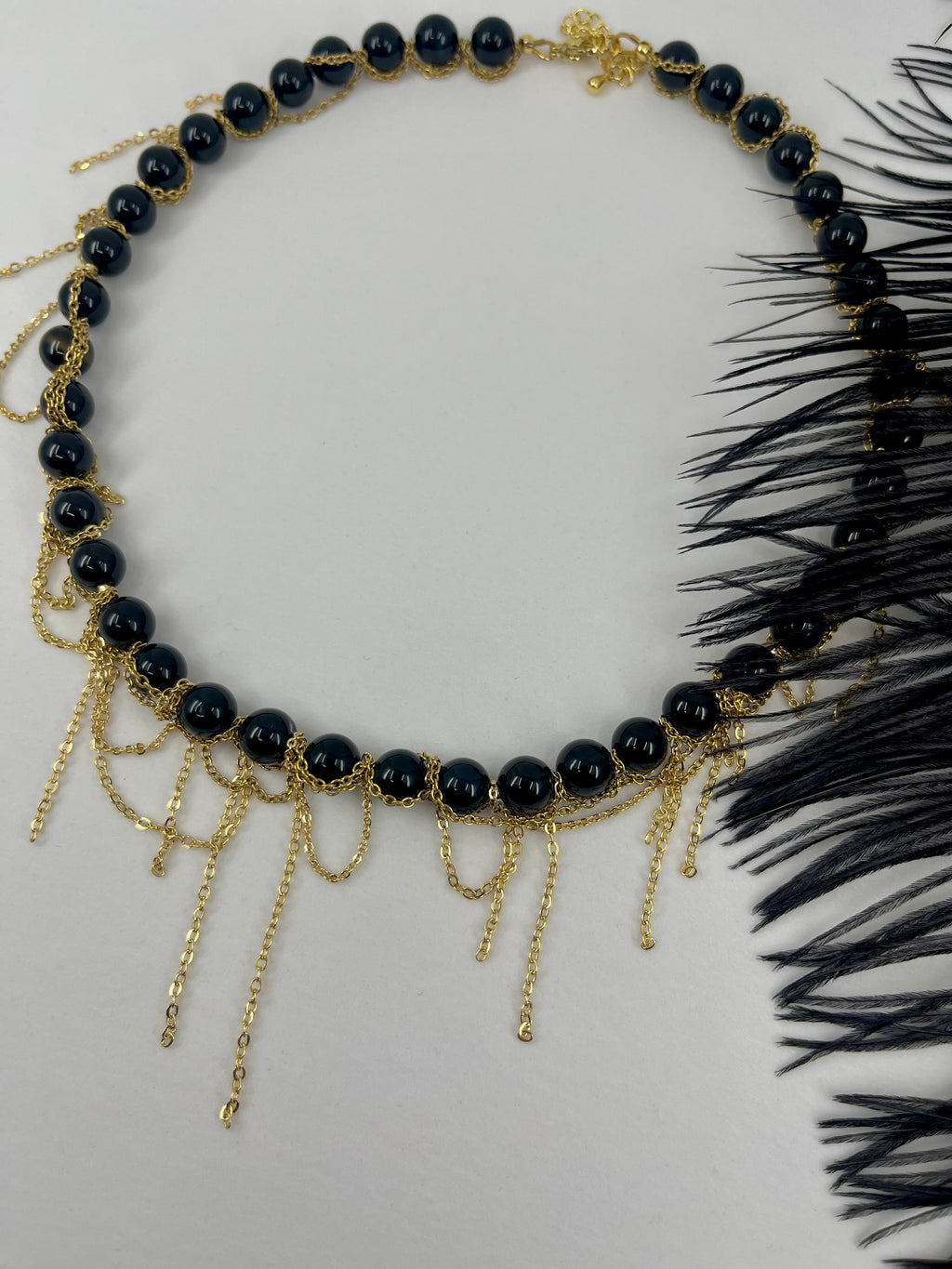 Black Onyx Layered necklace– 18K Gold Plated Chain