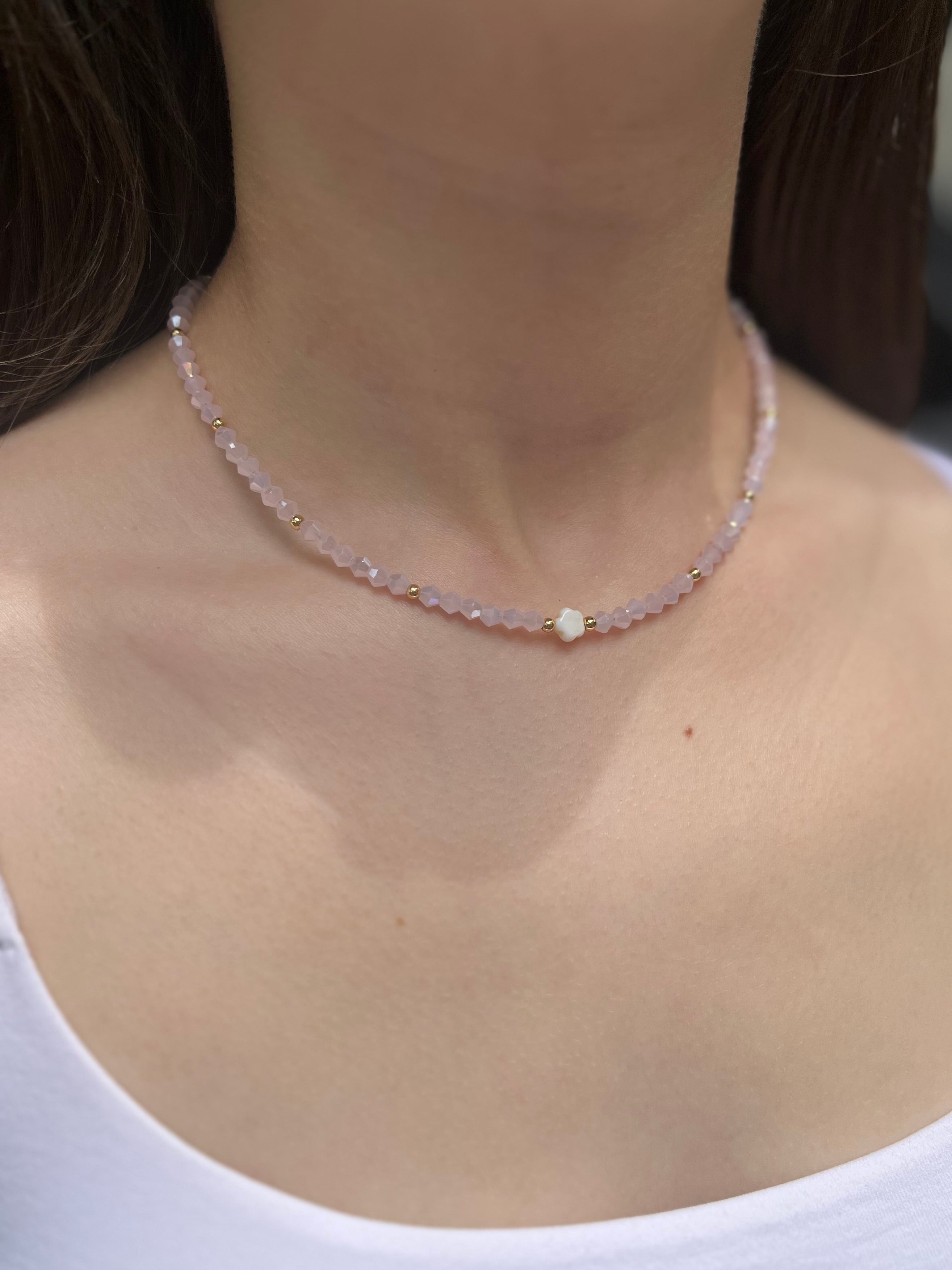 Pink Crystal Choker Necklace – 18K Gold Plated clasp