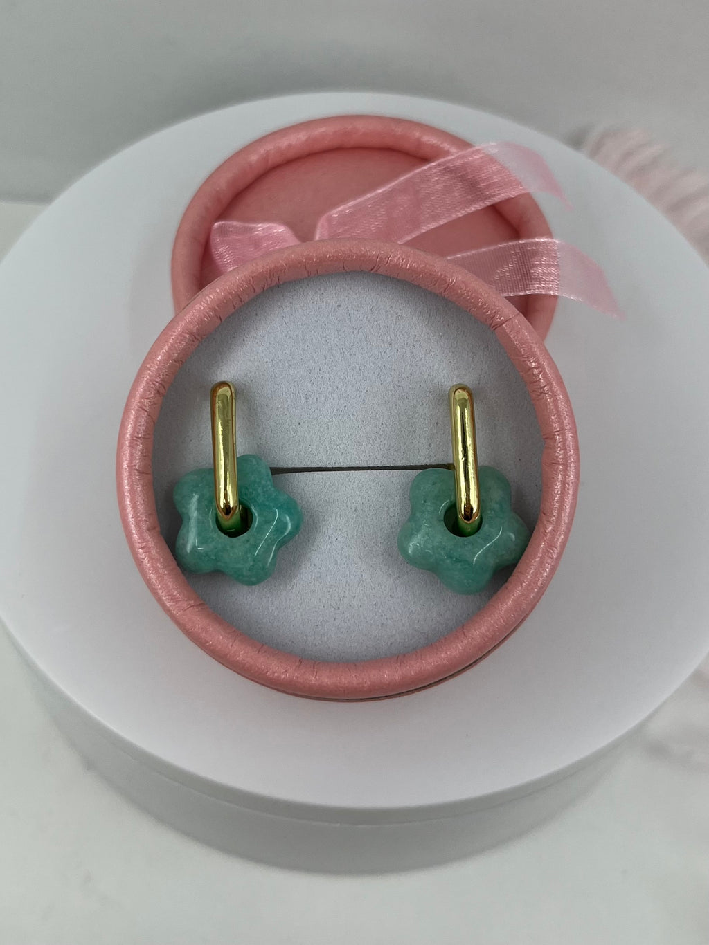 Amazonite flower Earrings, 18K Gold Plated