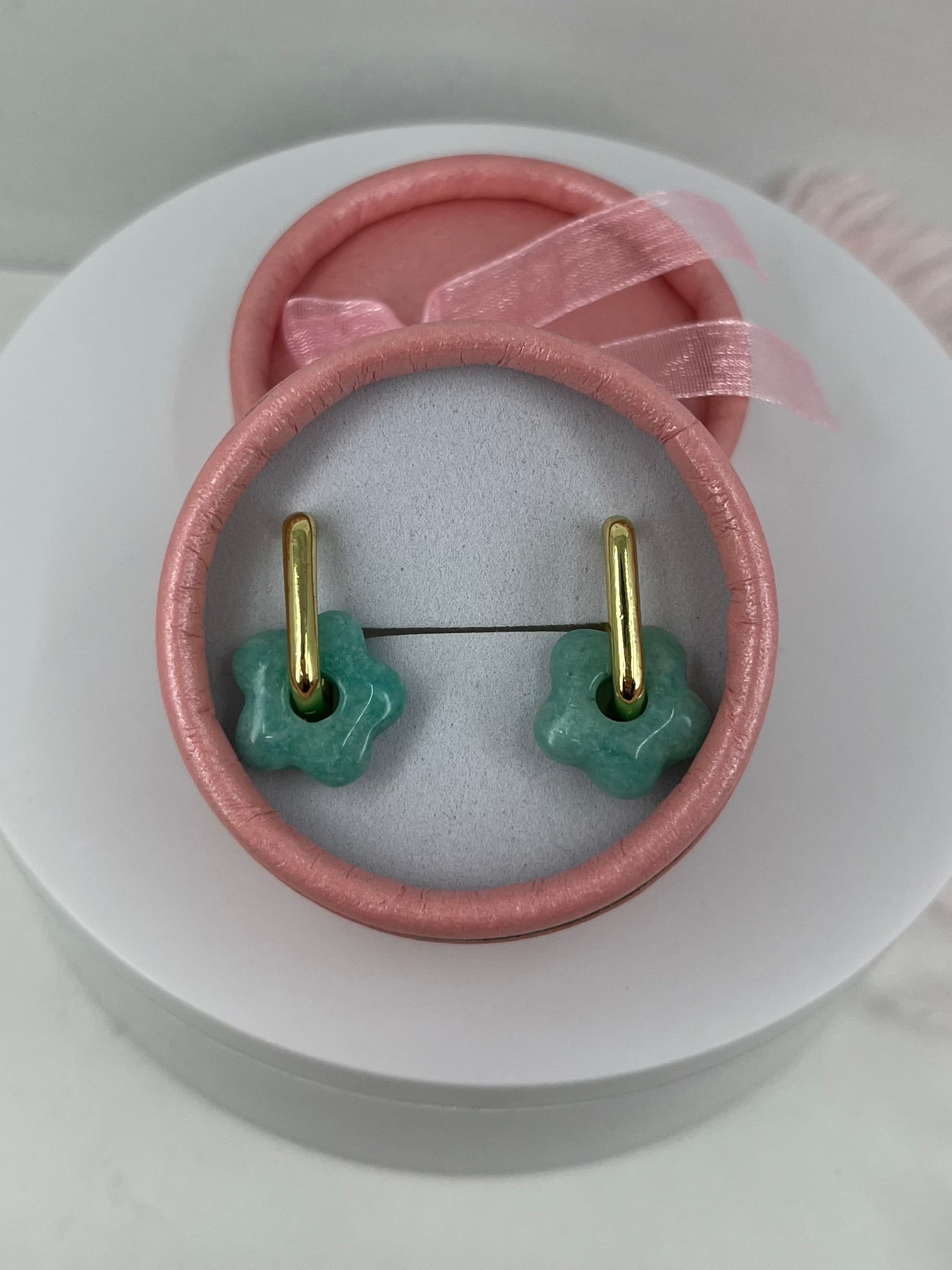 Amazonite flower Earrings, 18K Gold Plated