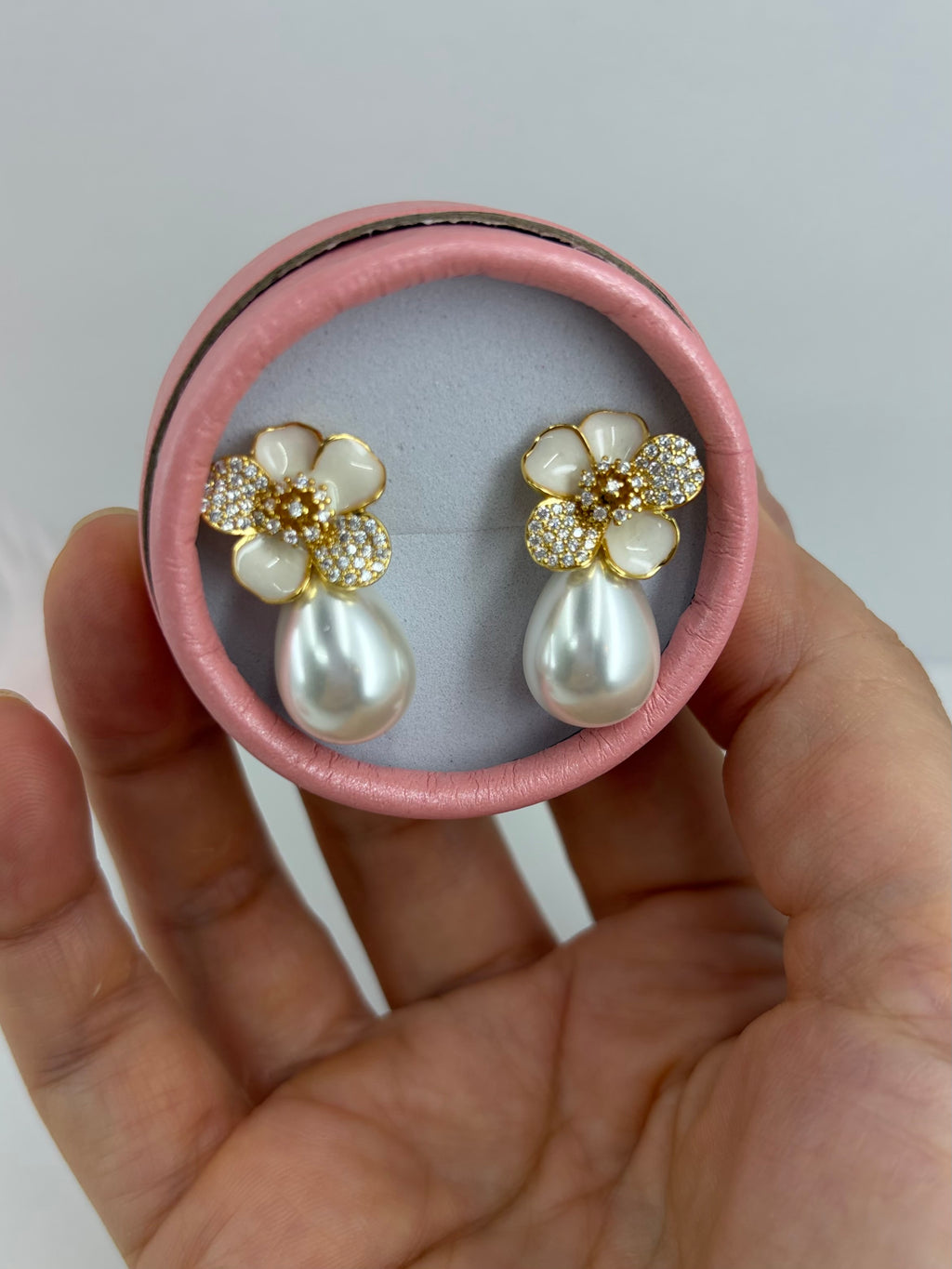 Pearl Flower Drop Earrings, 18K gold plated