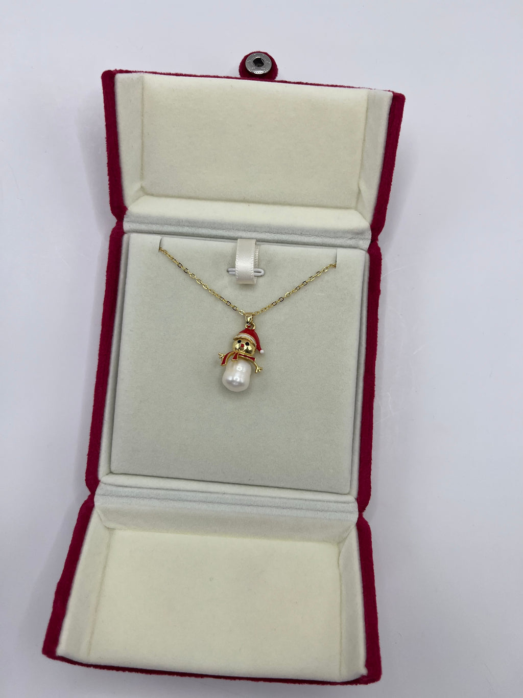 Natural freshwater Pearl Snowman Necklace: 18K Gold Plated Christmas Pendant
, including velvet box