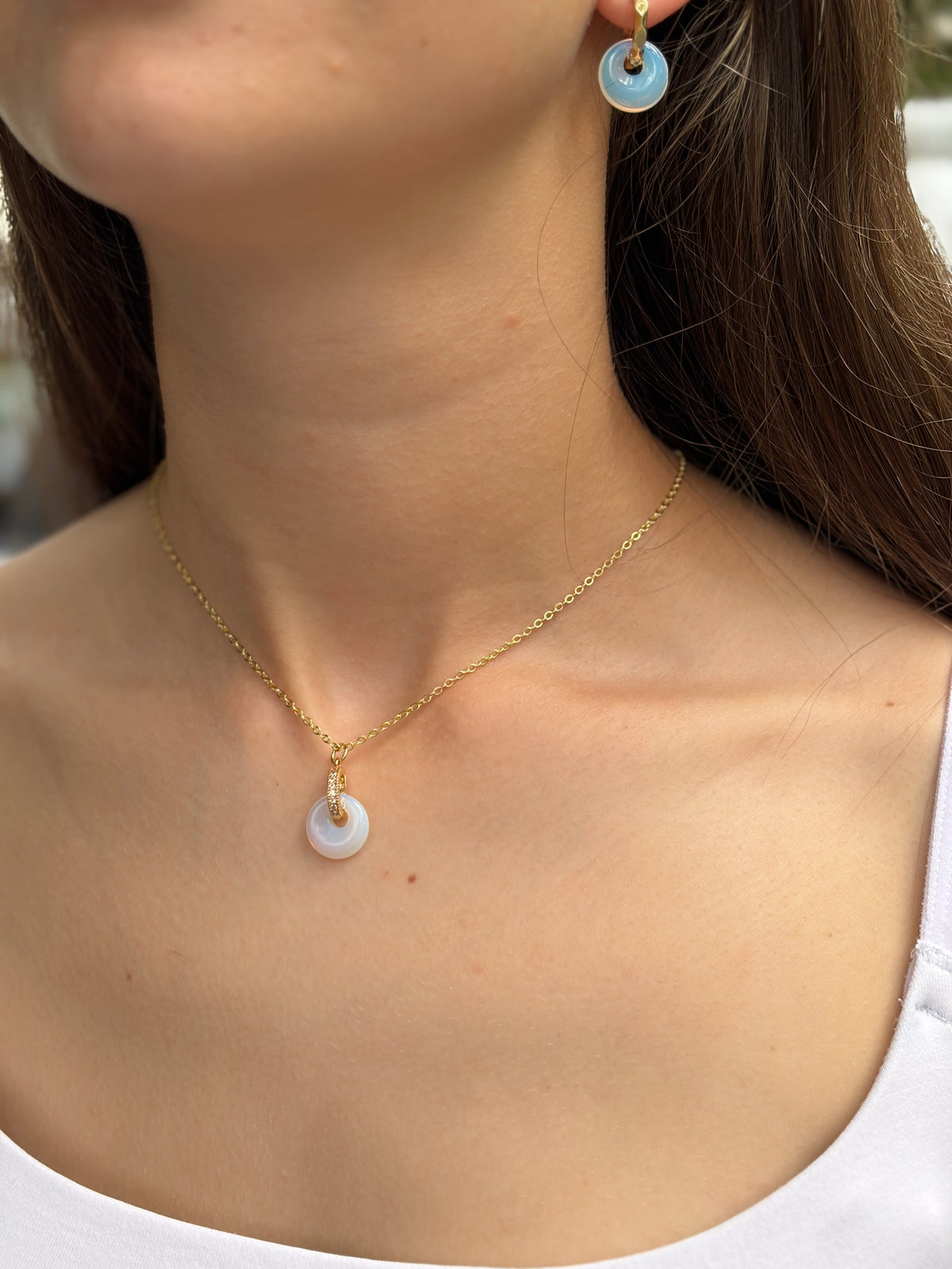 Opalite donut Earrings and necklace,18K Gold Plated