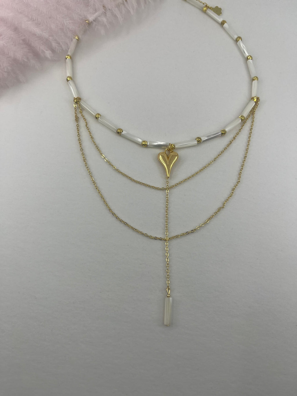 Layered Natural Trochus Shell Heart Necklace, 18K Gold-Plated