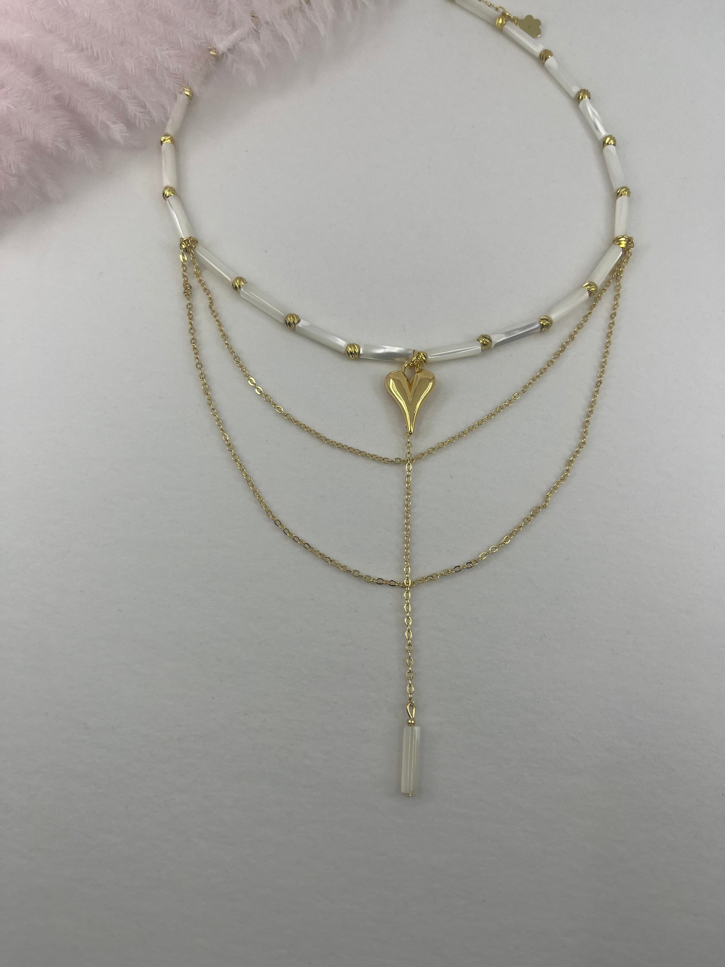Layered Natural Trochus Shell Heart Necklace, 18K Gold-Plated