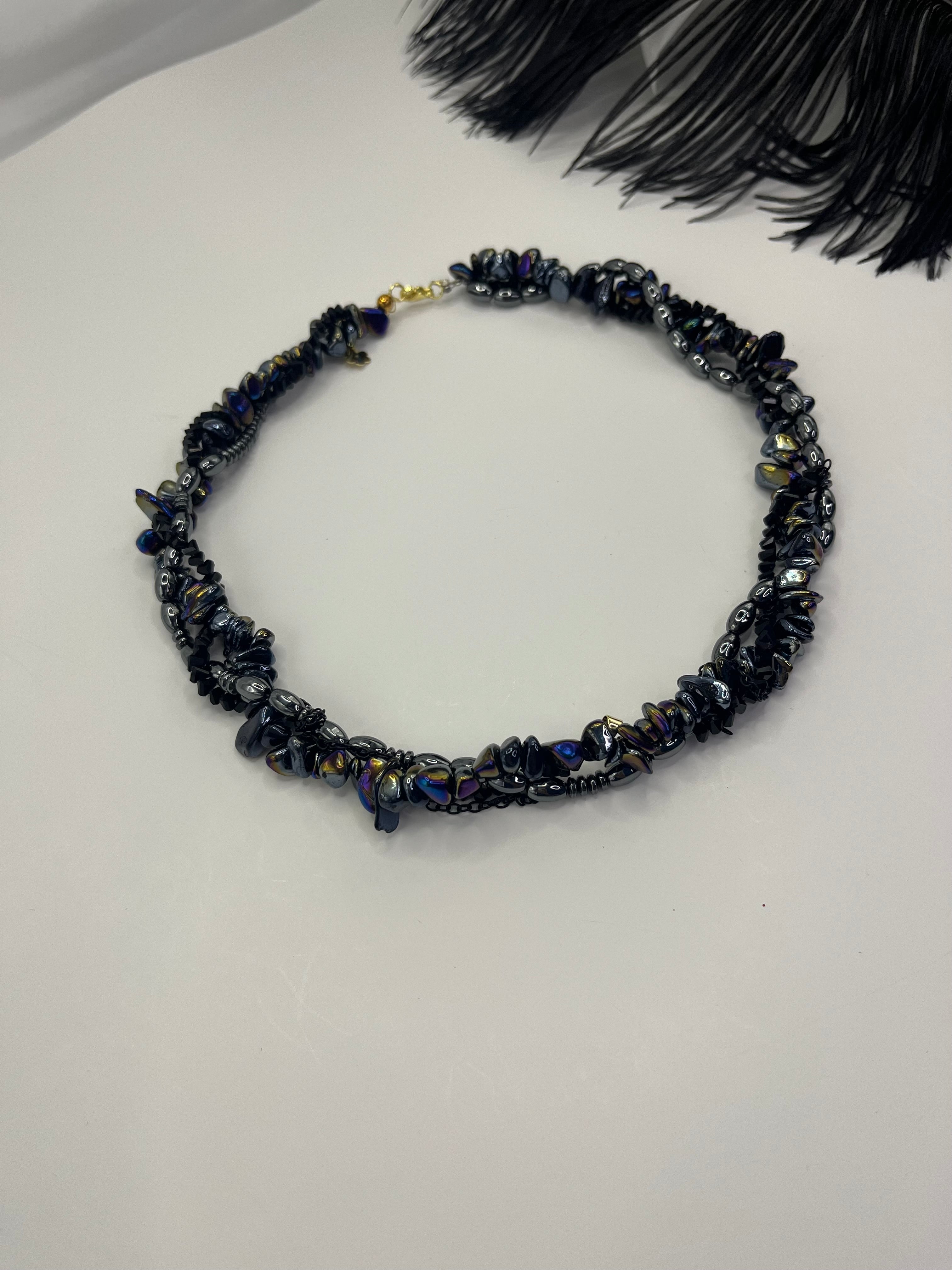 Layered Hematite choker necklace