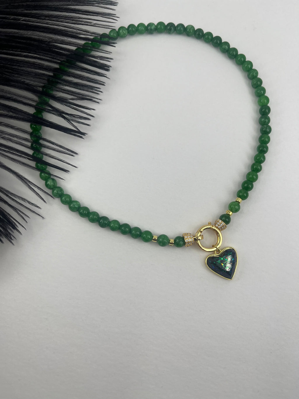 Natural Green Jade Necklace with Heart Pendant