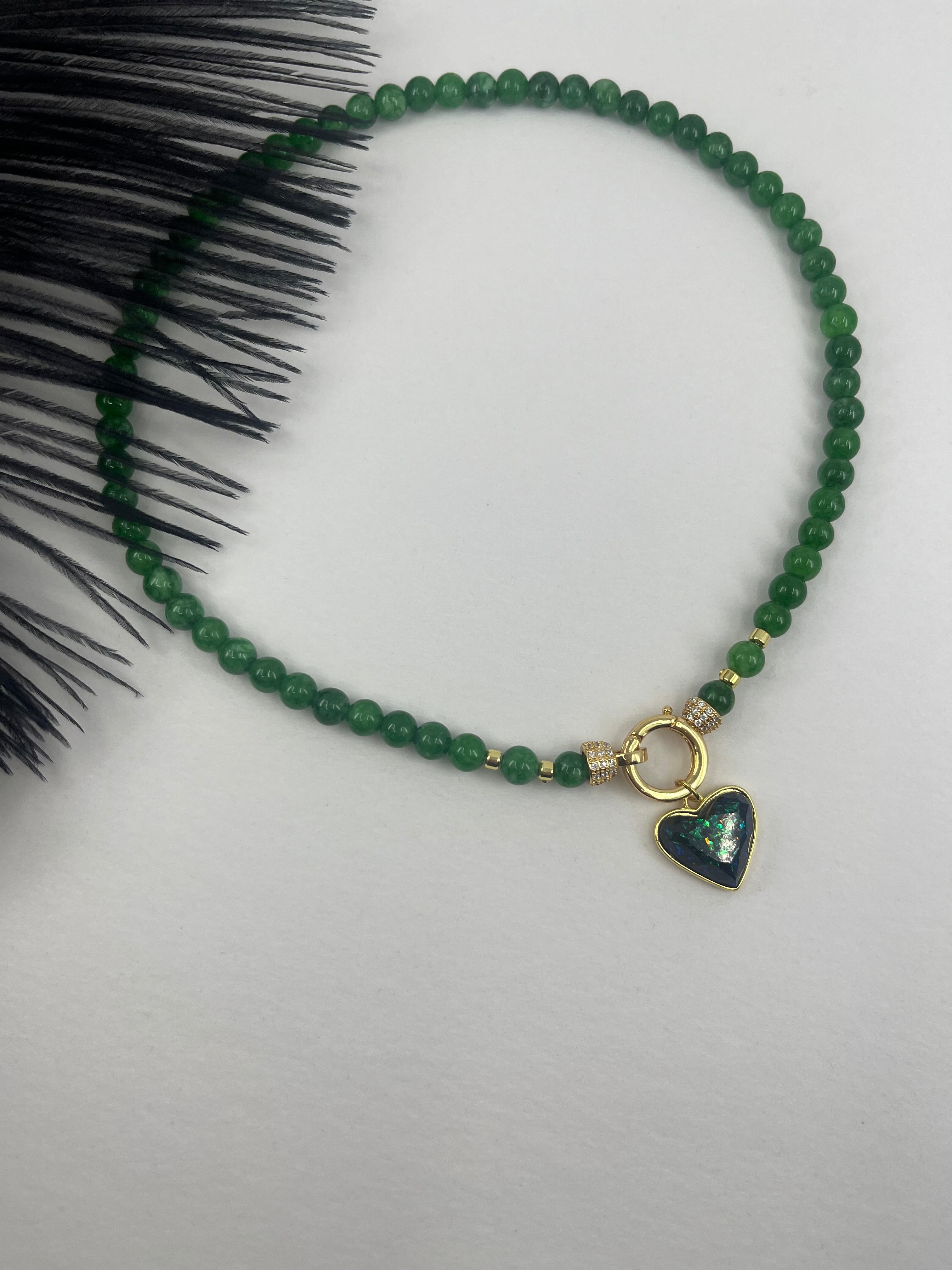 Natural Green Jade Necklace with Heart Pendant