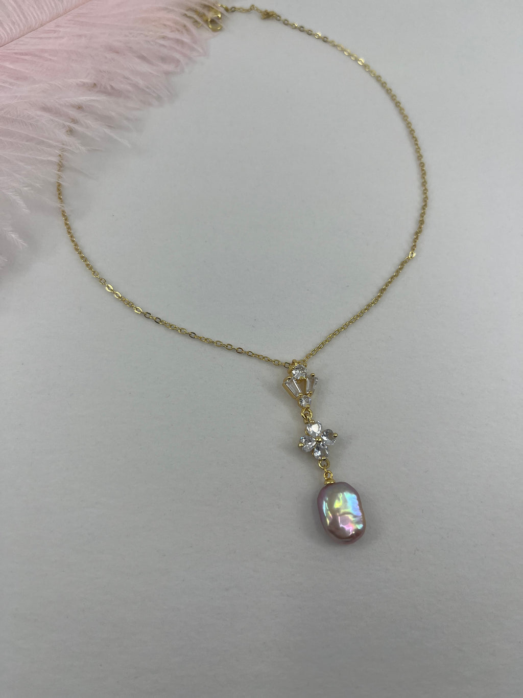 Baroque Pearl and zirconia Y-Necklace, 18k gold plated