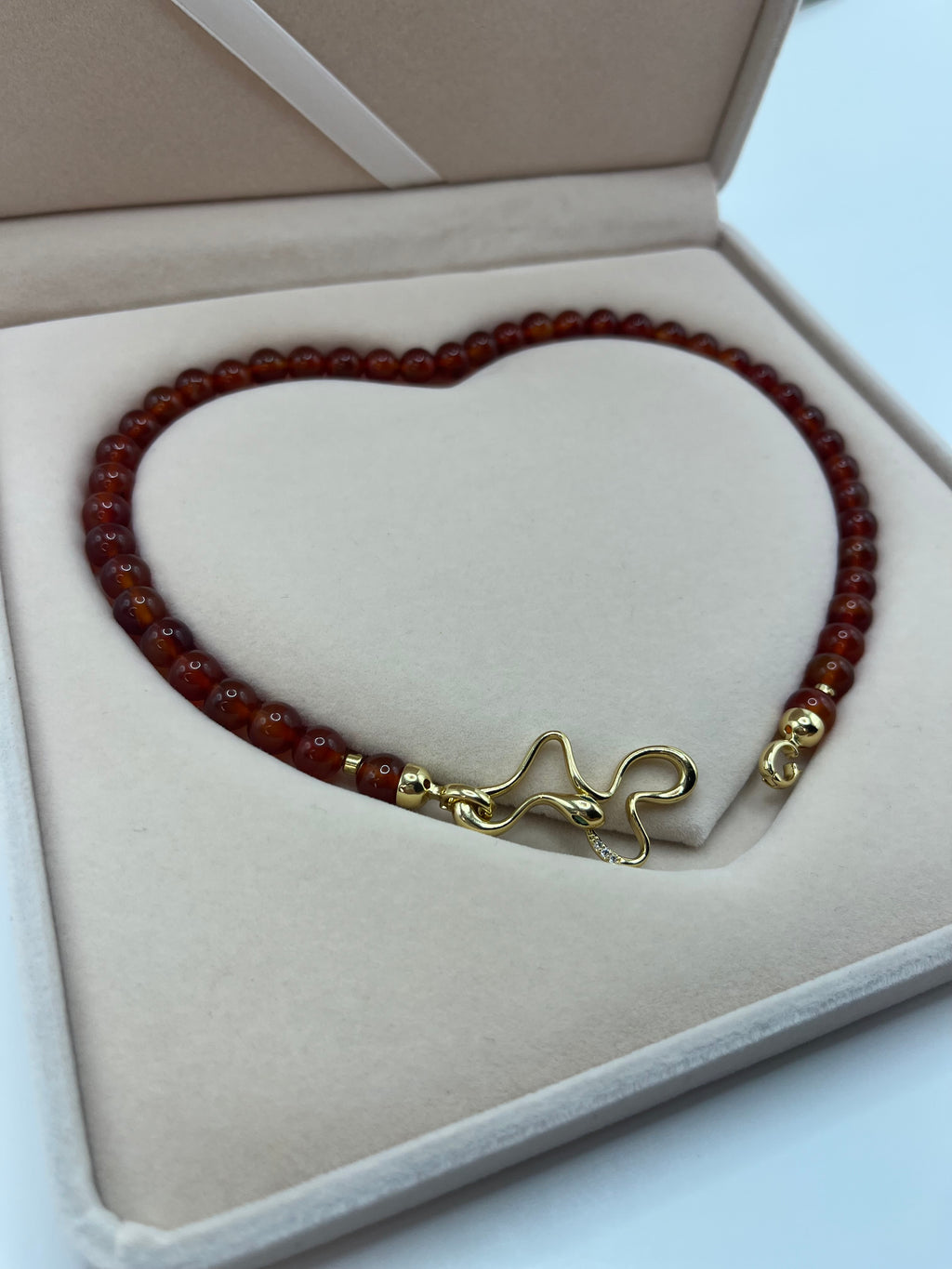 Natural Carnelian Necklace with 18K Gold Snake Clasp